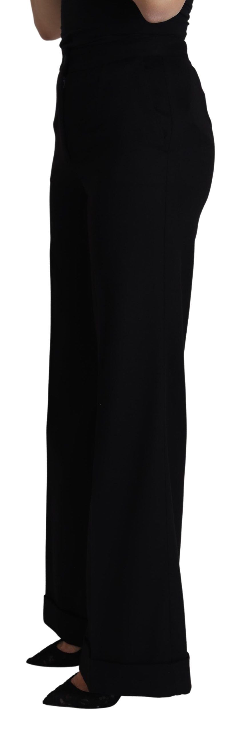 Dolce & Gabbana Black Cashmere Wide Leg Women Trouser Pants | Regal Royce