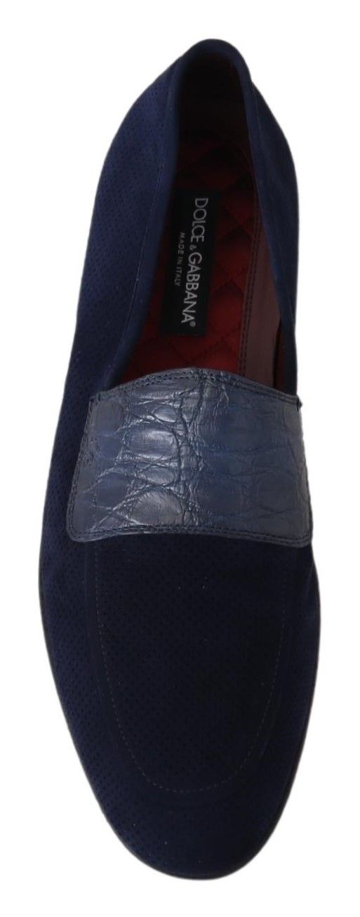 Dolce & Gabbana Blue Suede Caiman Loafers Slippers Shoes | Regal Royce