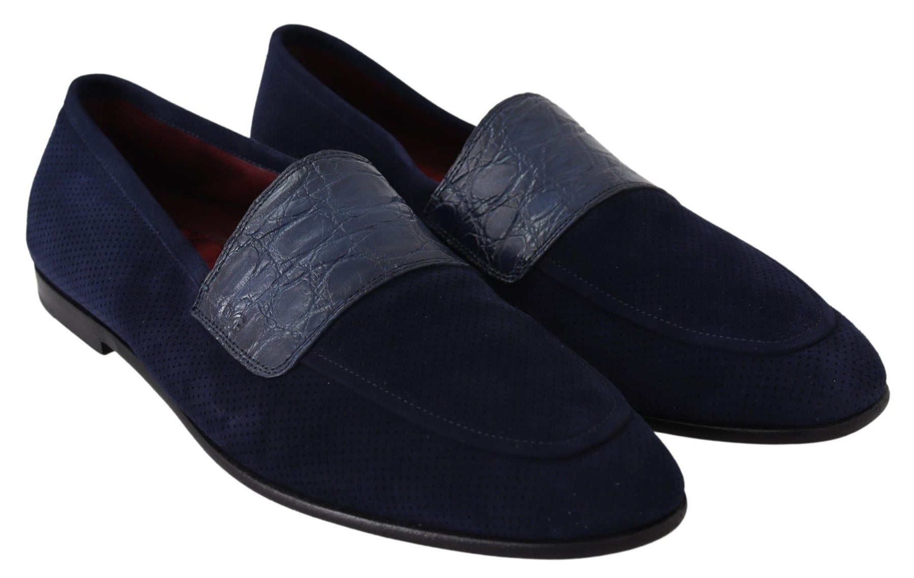 Dolce & Gabbana Blue Suede Caiman Loafers Slippers Shoes | Regal Royce