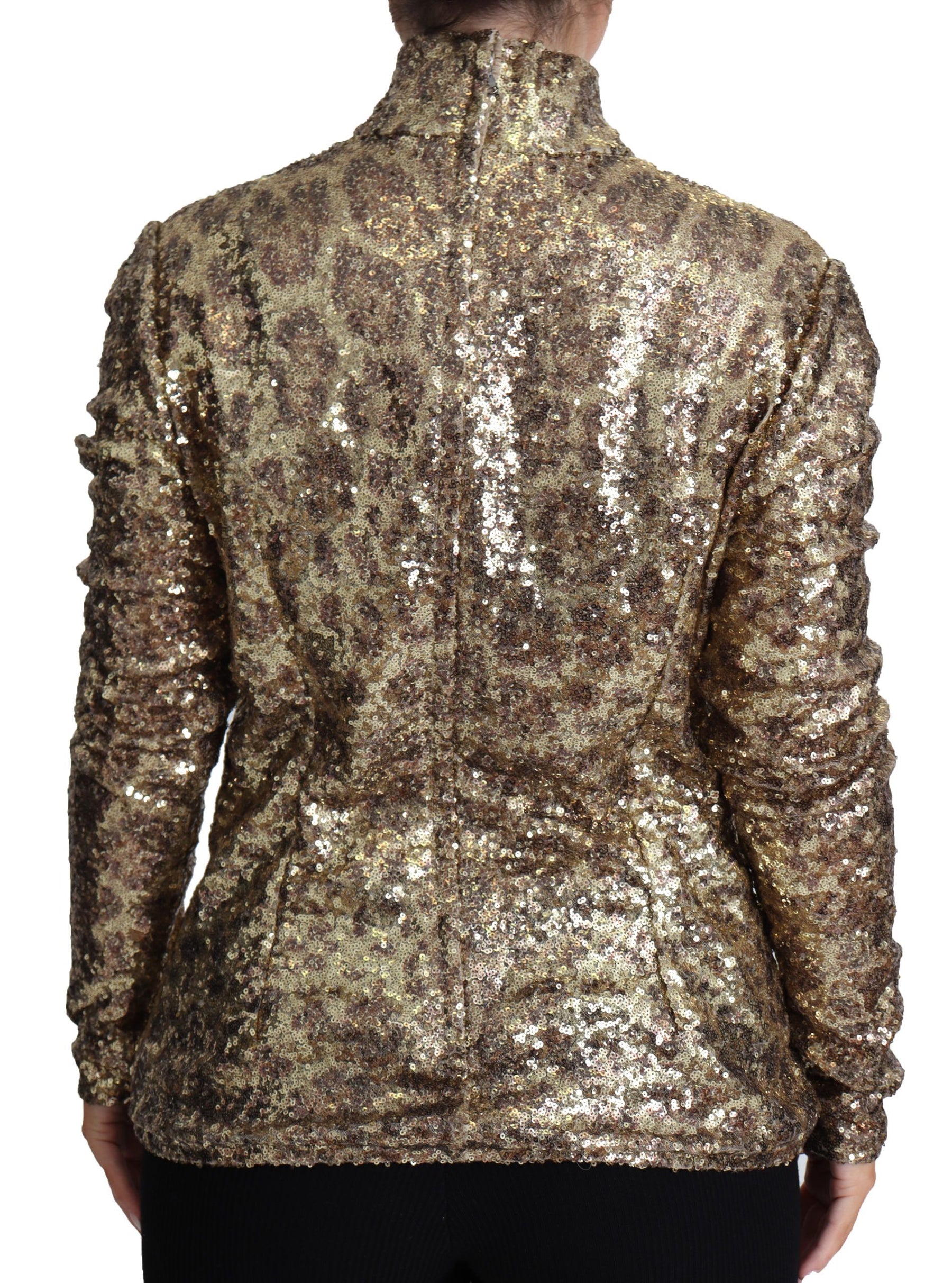 Dolce & Gabbana Brown Leopard Fit Turtleneck Sequin Sweater | Regal Royce