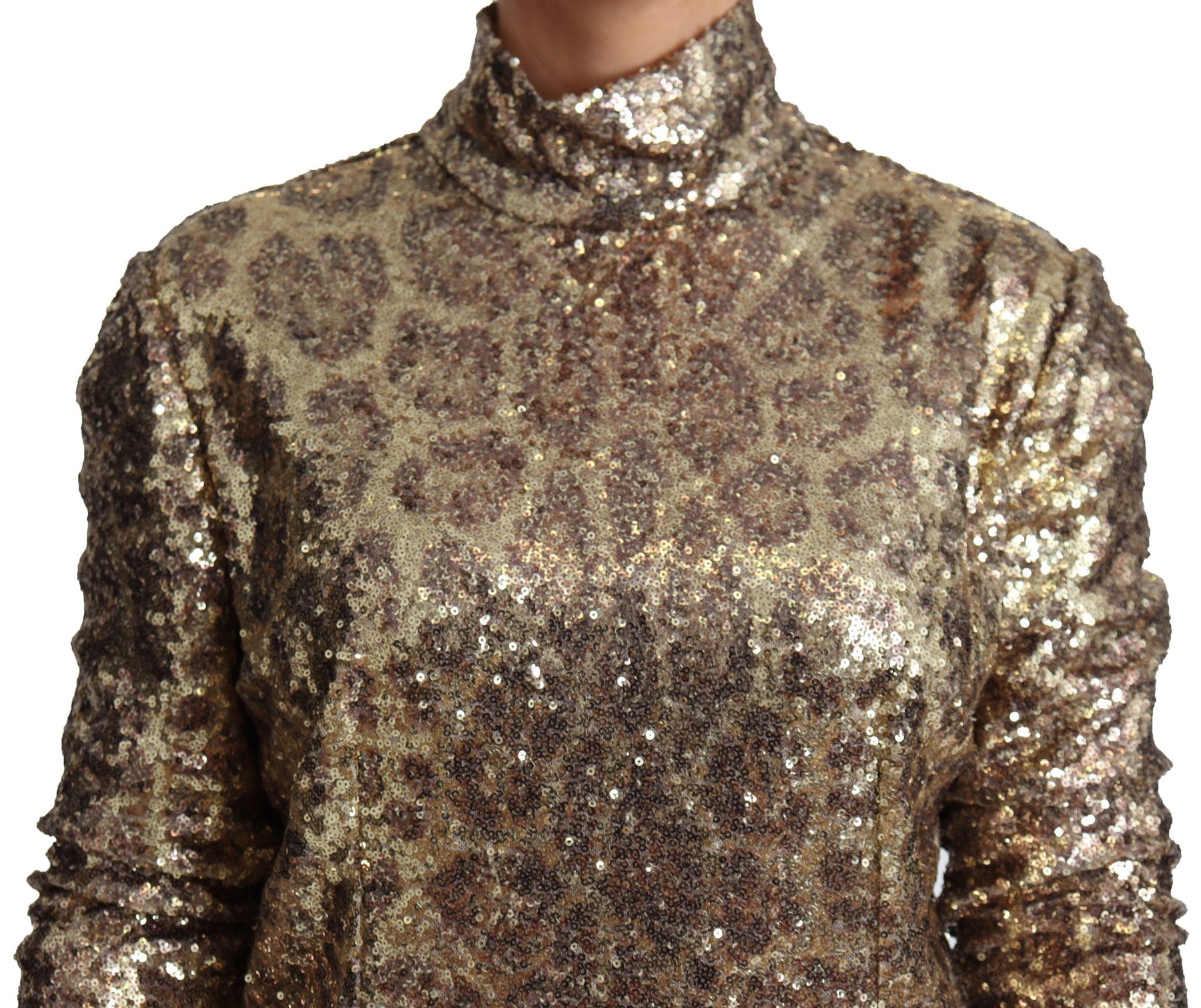 Dolce & Gabbana Brown Leopard Fit Turtleneck Sequin Sweater | Regal Royce