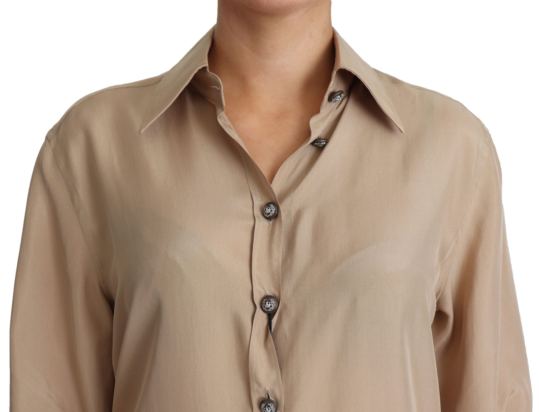 Dolce & Gabbana Beige Silk Shirt Decorative Buttons Top | Regal Royce