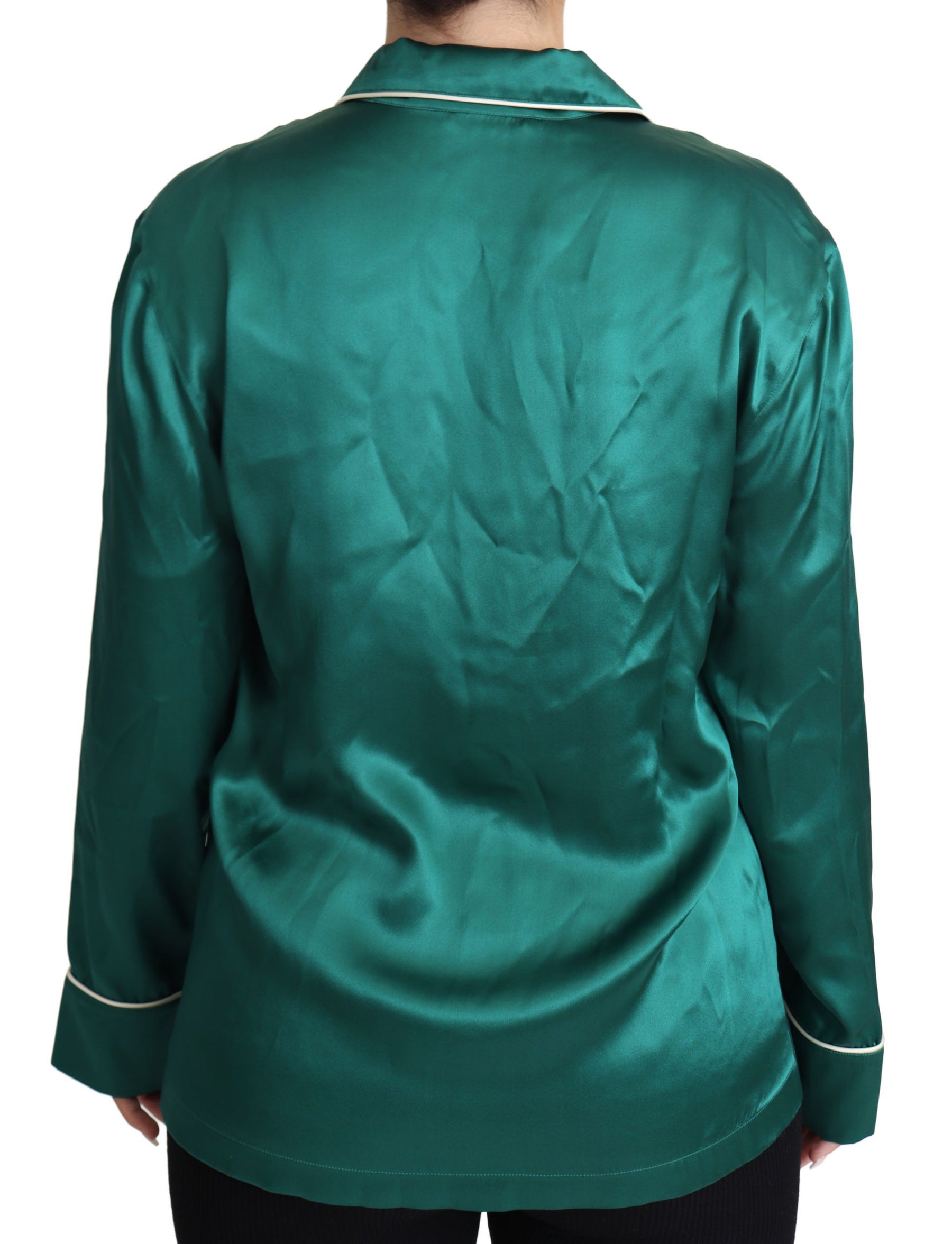 Dolce & Gabbana Green Pyjama Blouse Silk Lounge Sleepwear Top | Regal Royce