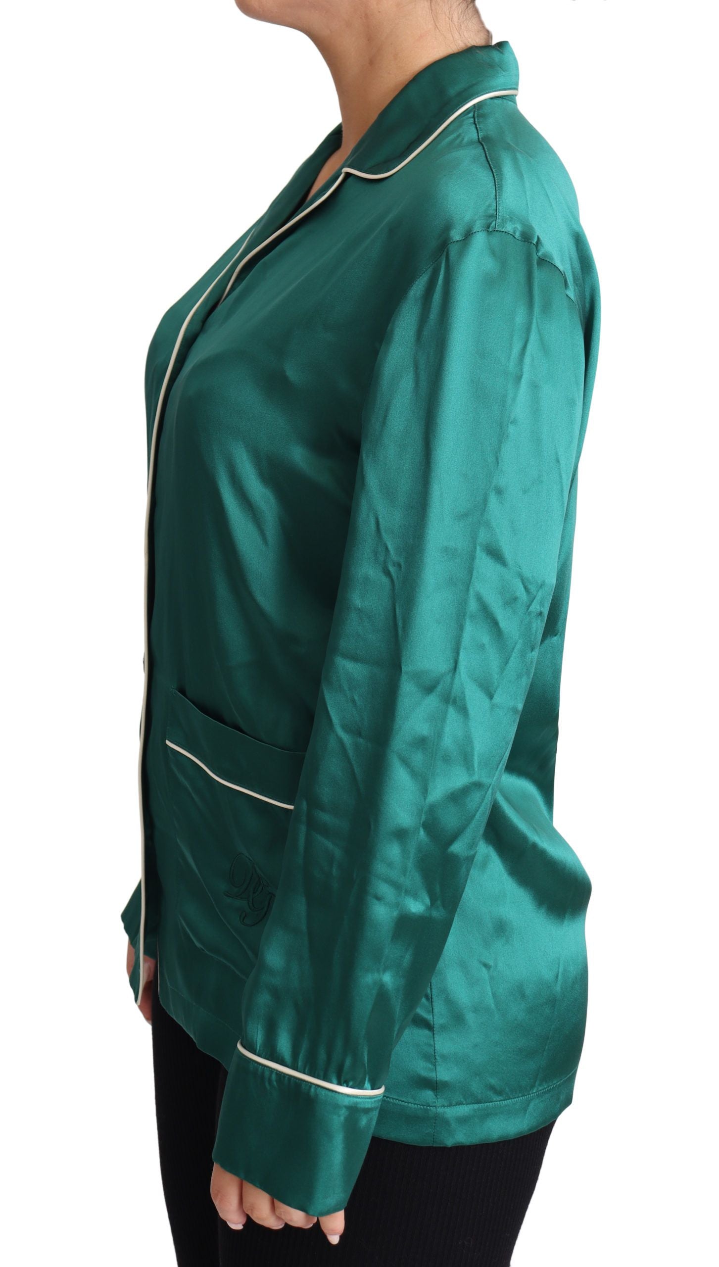 Dolce & Gabbana Green Pyjama Blouse Silk Lounge Sleepwear Top | Regal Royce