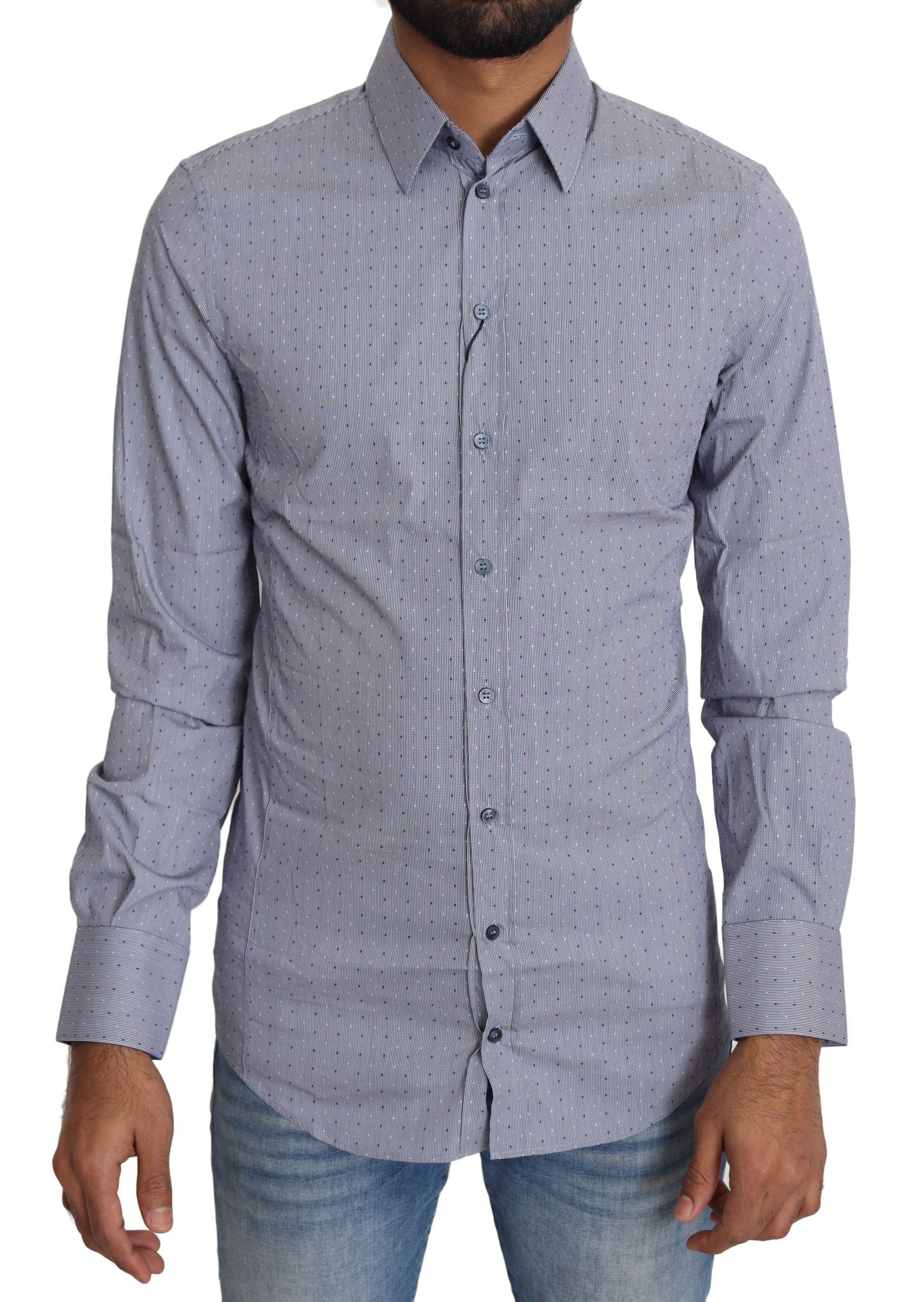Dolce & Gabbana Gray Dotted Semi Fitted Formal SICILIA Shirt | Regal Royce