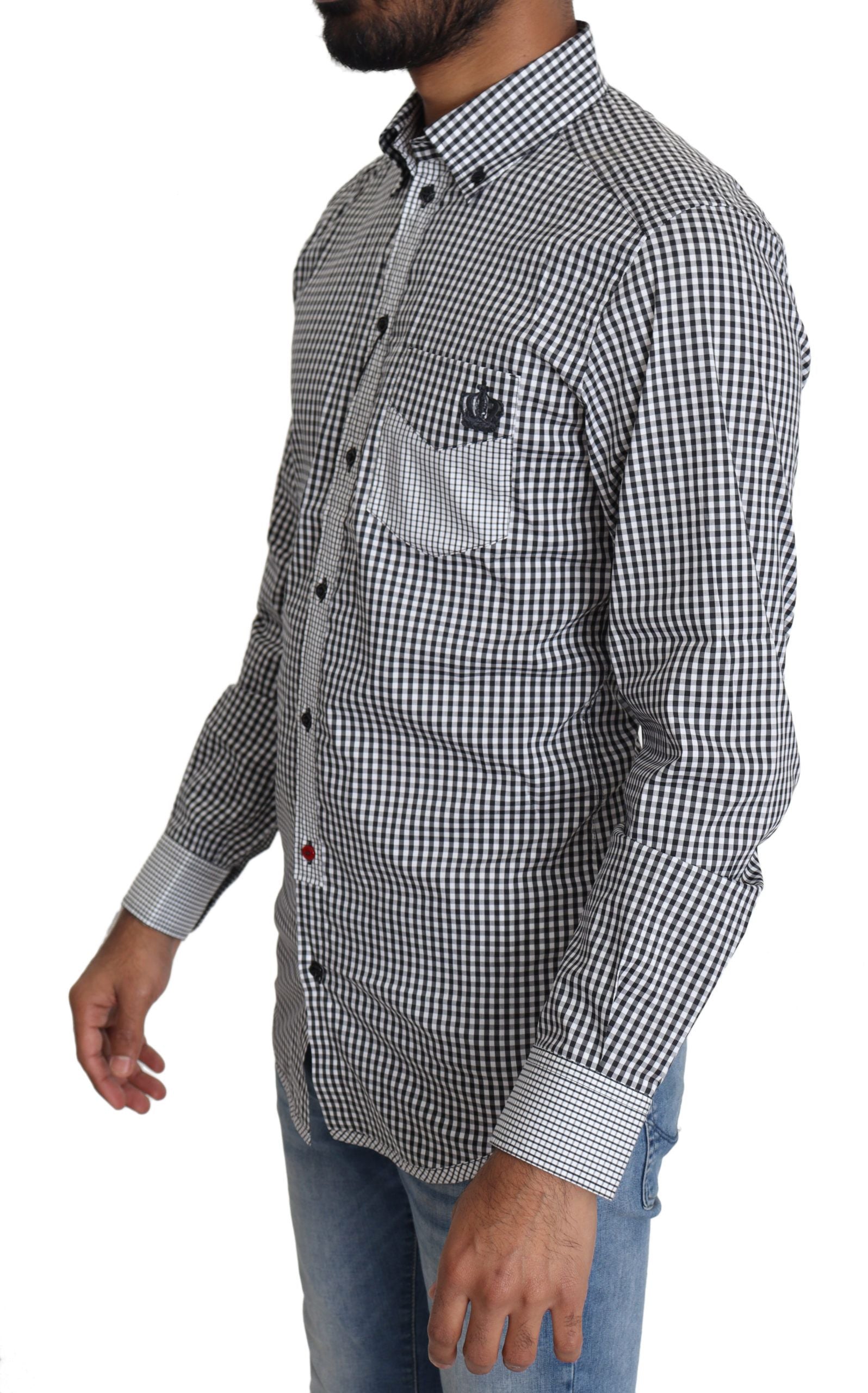 Dolce & Gabbana Black White Checkered Casual Shirt | Regal Royce