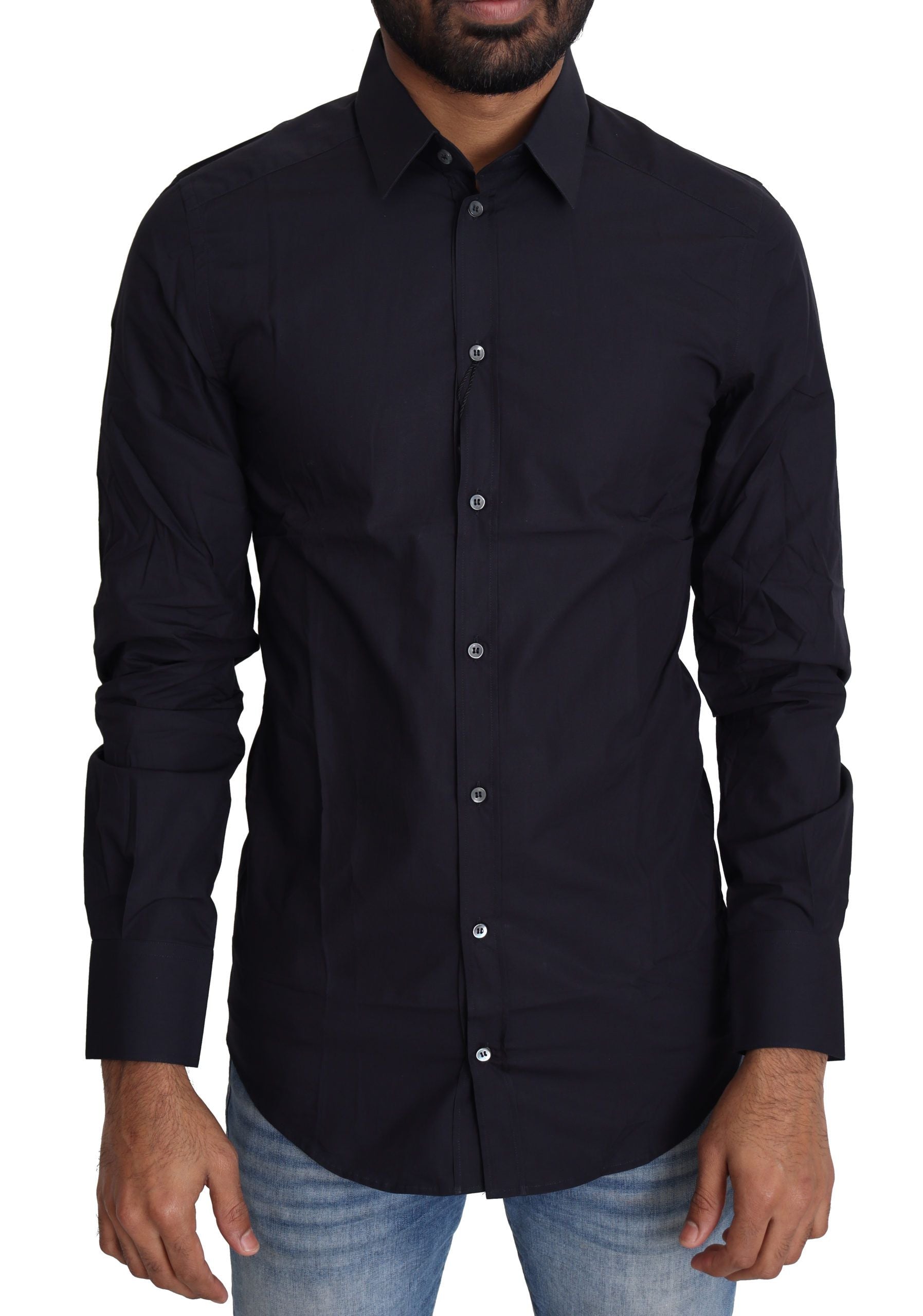 Dolce & Gabbana Navy Blue Cotton Formal Dress Shirt | Regal Royce