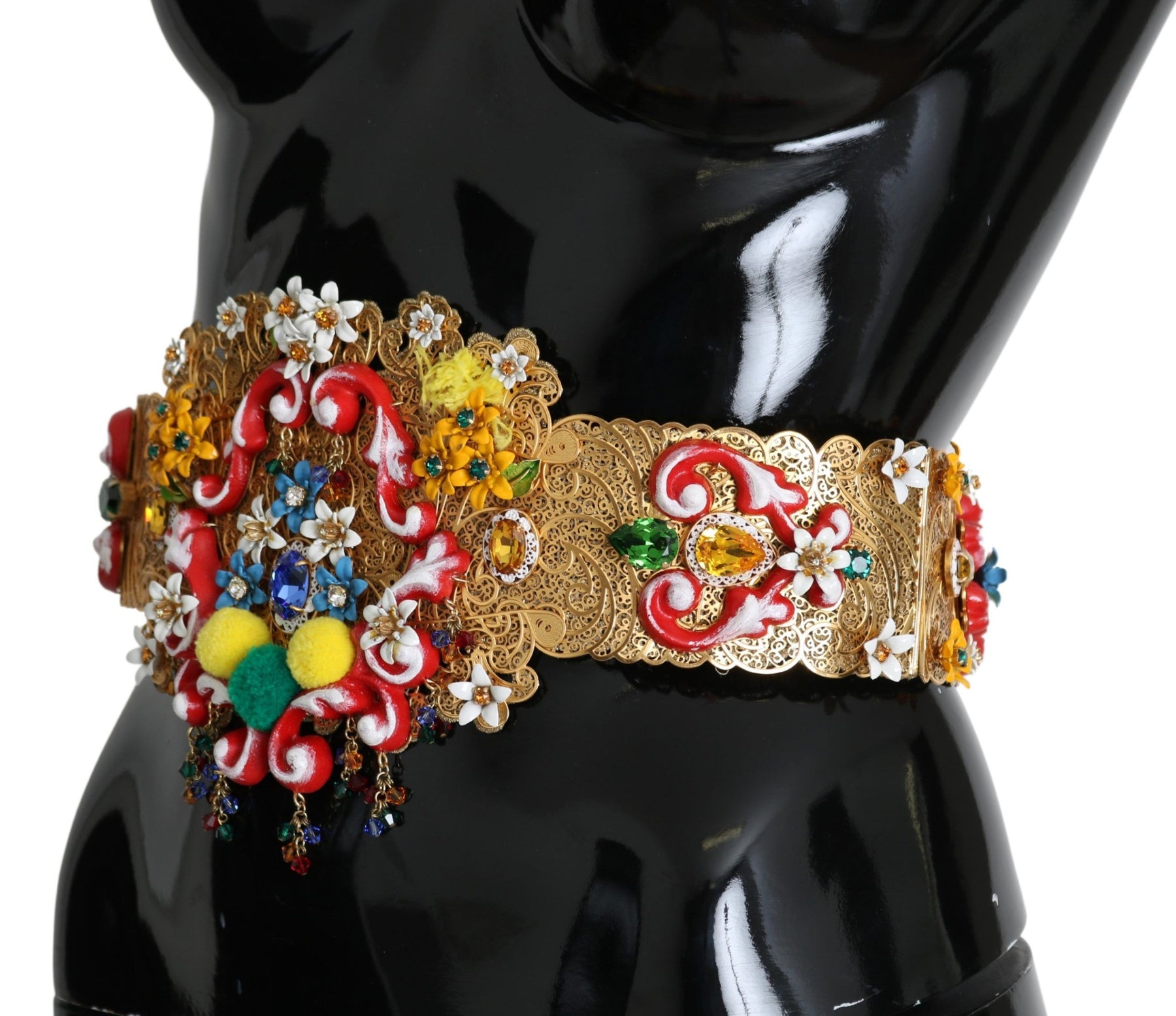 Dolce & Gabbana Embellished Floral Crystal Wide Waist Golden Belt | Regal Royce