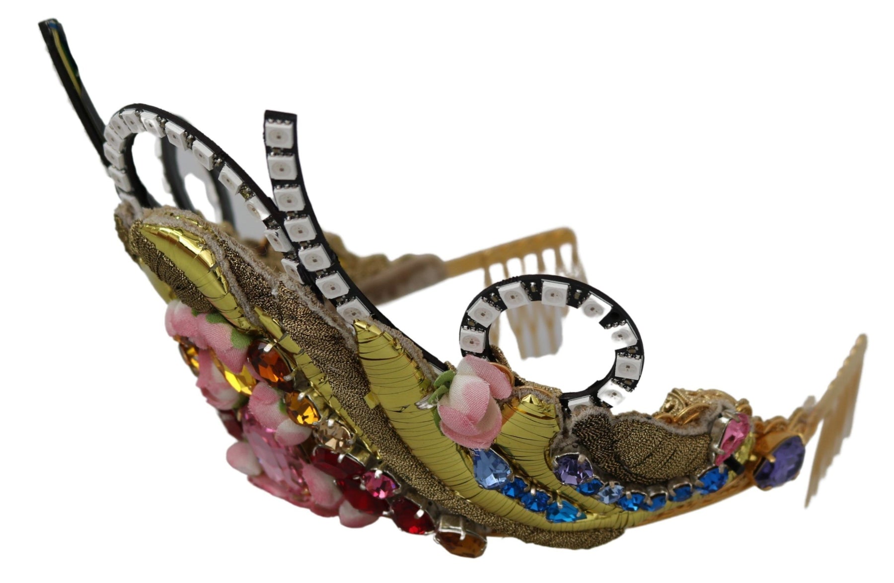 Dolce & Gabbana Gold Brass Floral Crystals LED Lights Crown Tiara Diadem | Regal Royce