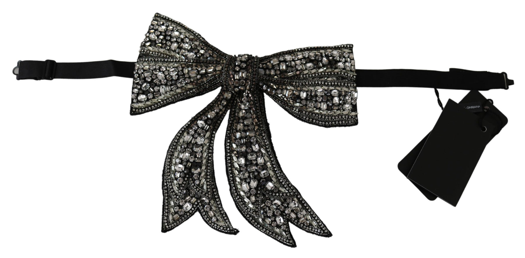 Dolce & Gabbana Silver Tone 100% Silk Crystal Embellished Women  Bowtie | Regal Royce