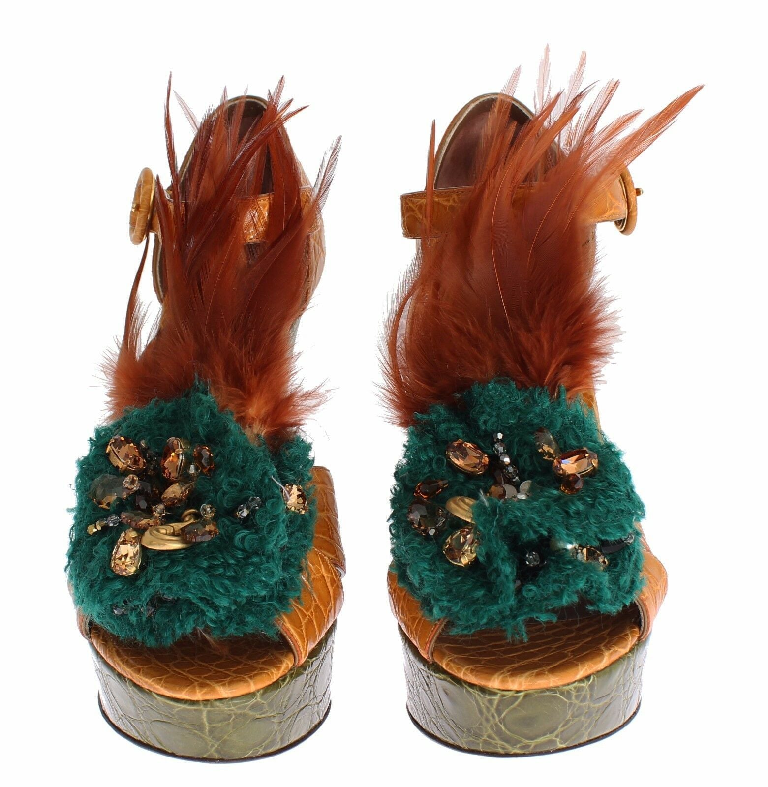 Dolce & Gabbana Orange Leather Crystal Platform Sandal Shoes | Regal Royce