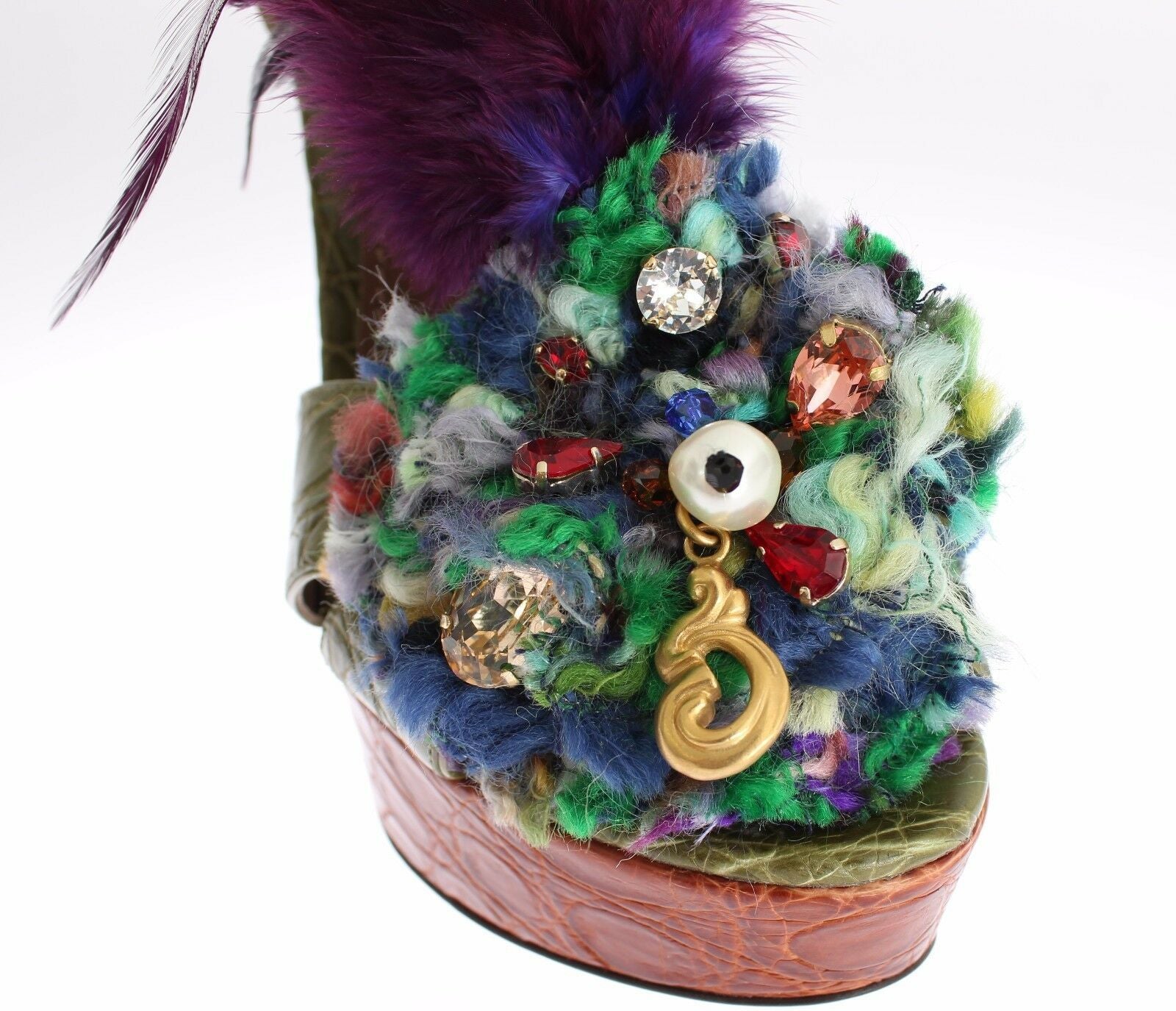 Dolce & Gabbana Green Leather Crystal Platform Sandal Shoes | Regal Royce