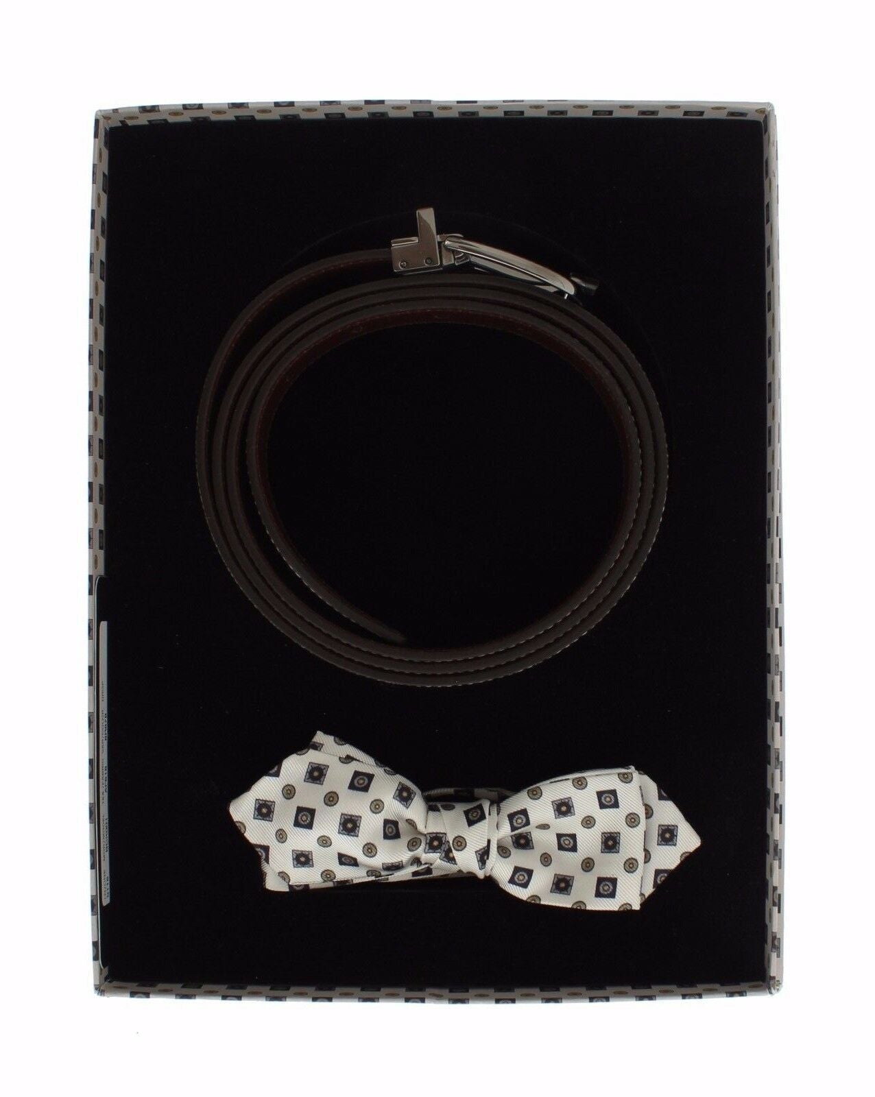 Dolce & Gabbana White Silk Bowtie Leather Men Belt Gift Box | Regal Royce