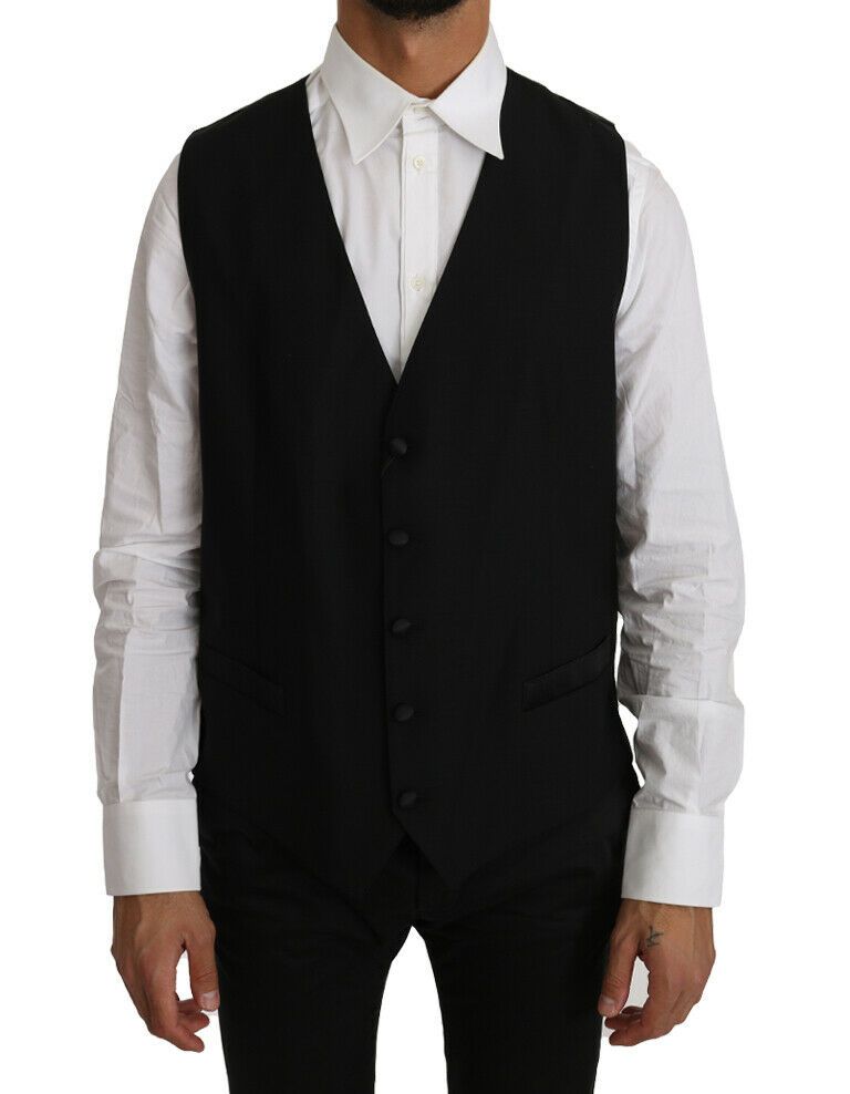Dolce & Gabbana Black Solid Wool Silk Vest | Regal Royce