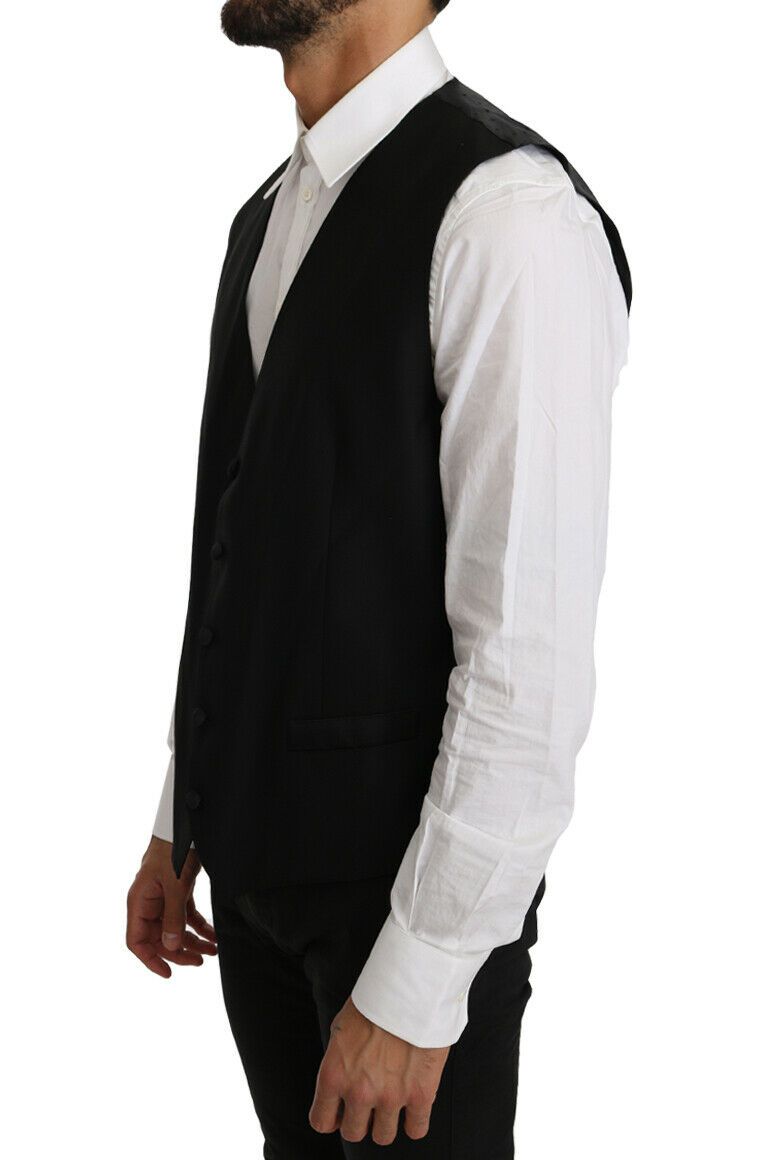 Dolce & Gabbana Black Solid Wool Silk Vest | Regal Royce