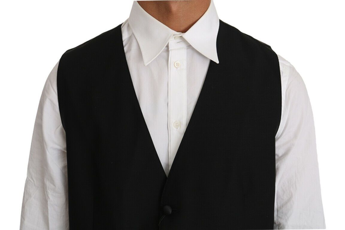 Dolce & Gabbana Black Solid Wool Silk Vest | Regal Royce