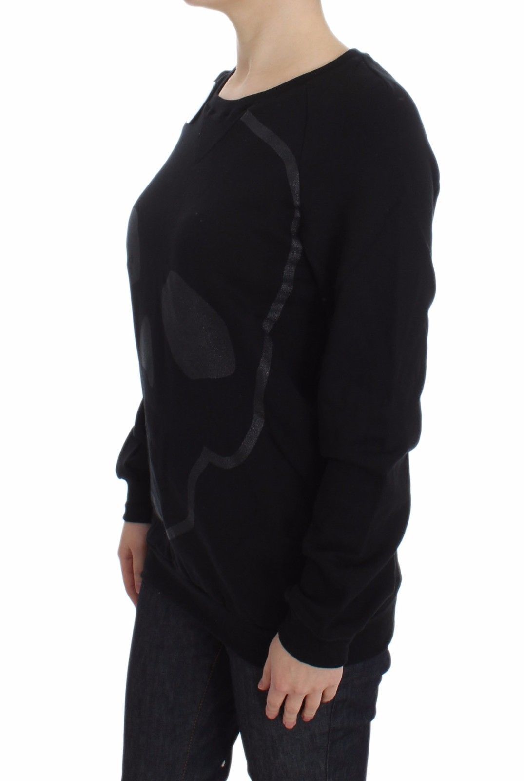 Exte Black Cotton Motive Print Crewneck Pullover Sweater | Regal Royce