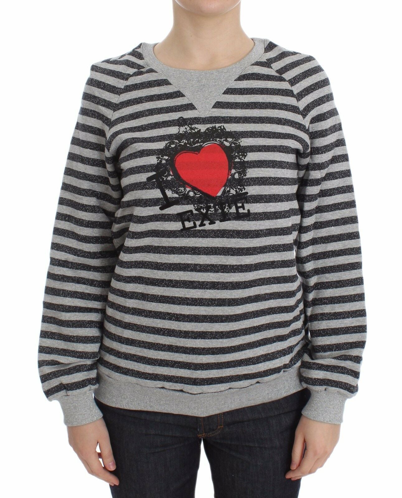Exte Gray Striped Cotton Crewneck Sweater | Regal Royce