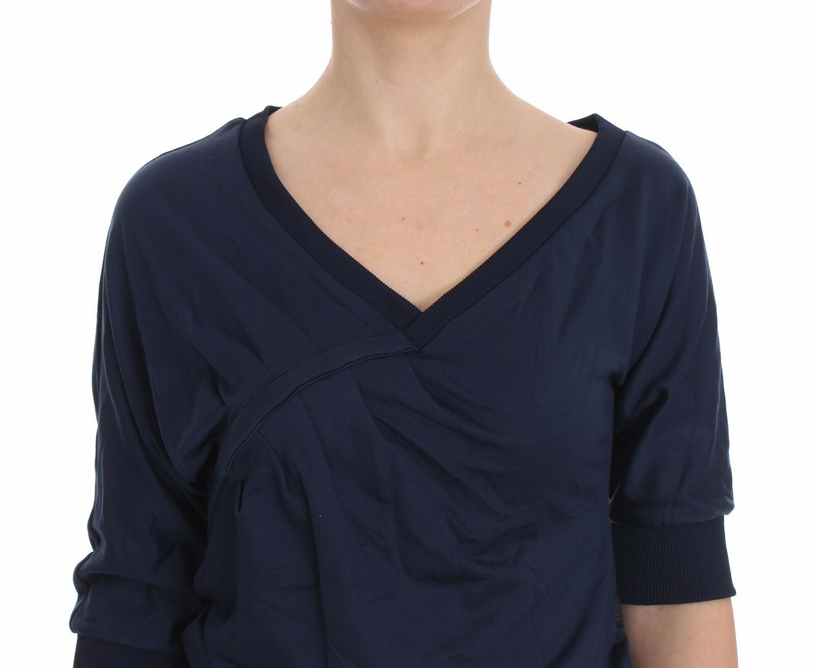 Exte Blue Cotton Top Pullover Deep V-neck Women Sweater | Regal Royce