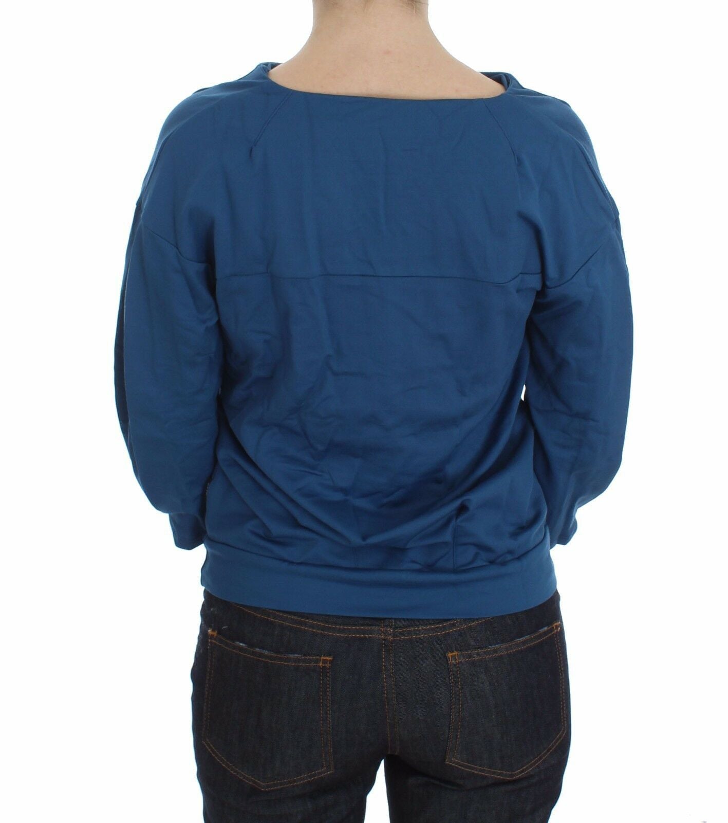 Exte Blue Cotton Top Pullover Deep V-neck Women Sweater | Regal Royce