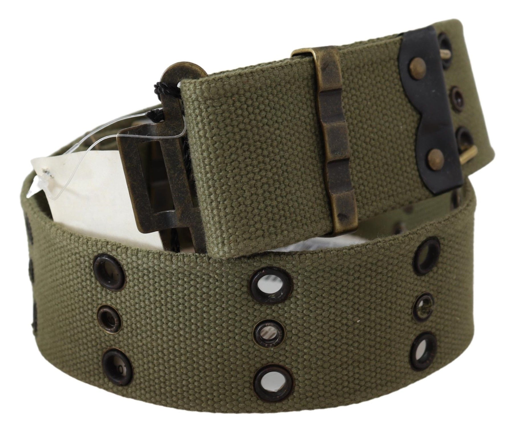 Ermanno Scervino Green 100% Cotton Rustic Bronze Buckle Belt | Regal Royce