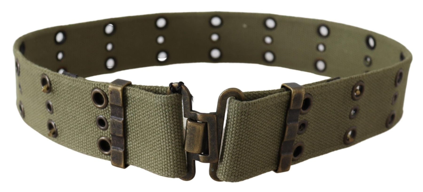 Ermanno Scervino Green 100% Cotton Rustic Bronze Buckle Belt | Regal Royce