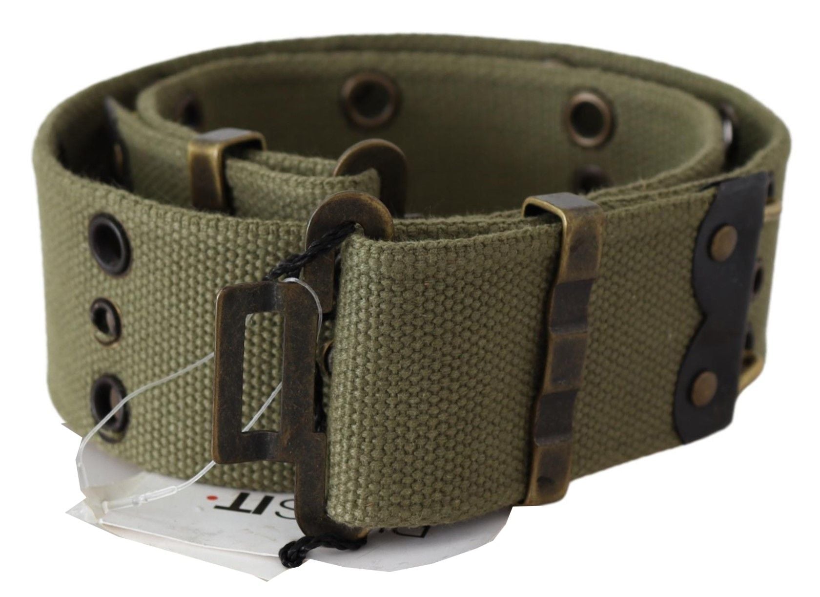 Ermanno Scervino Green 100% Cotton Rustic Bronze Buckle Belt | Regal Royce