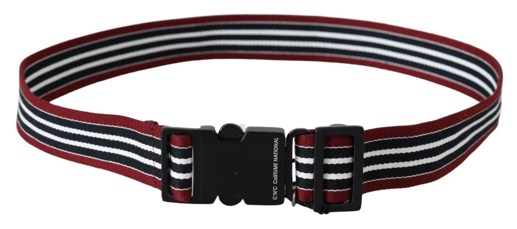 Costume National Maroon Black Stripe Silver Black Buckle Belt | Regal Royce