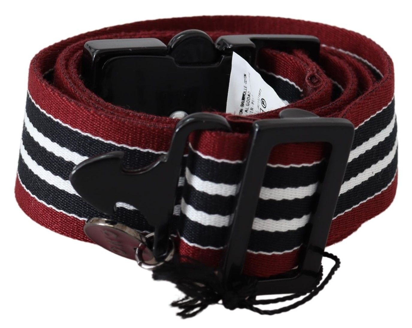 Costume National Maroon Black Stripe Silver Black Buckle Belt | Regal Royce