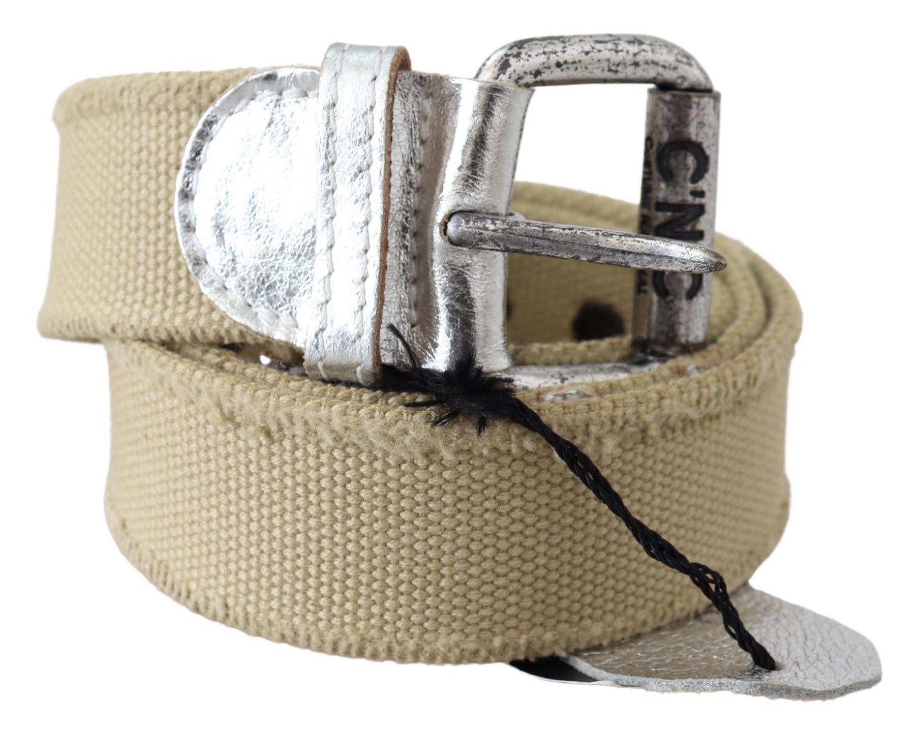 Costume National Beige Cotton Rustic Logo Buckle Belt | Regal Royce