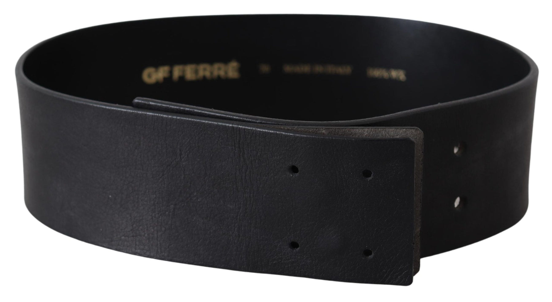 GF Ferre Black Genuine Leather Wide Logo Waist Belt | Regal Royce