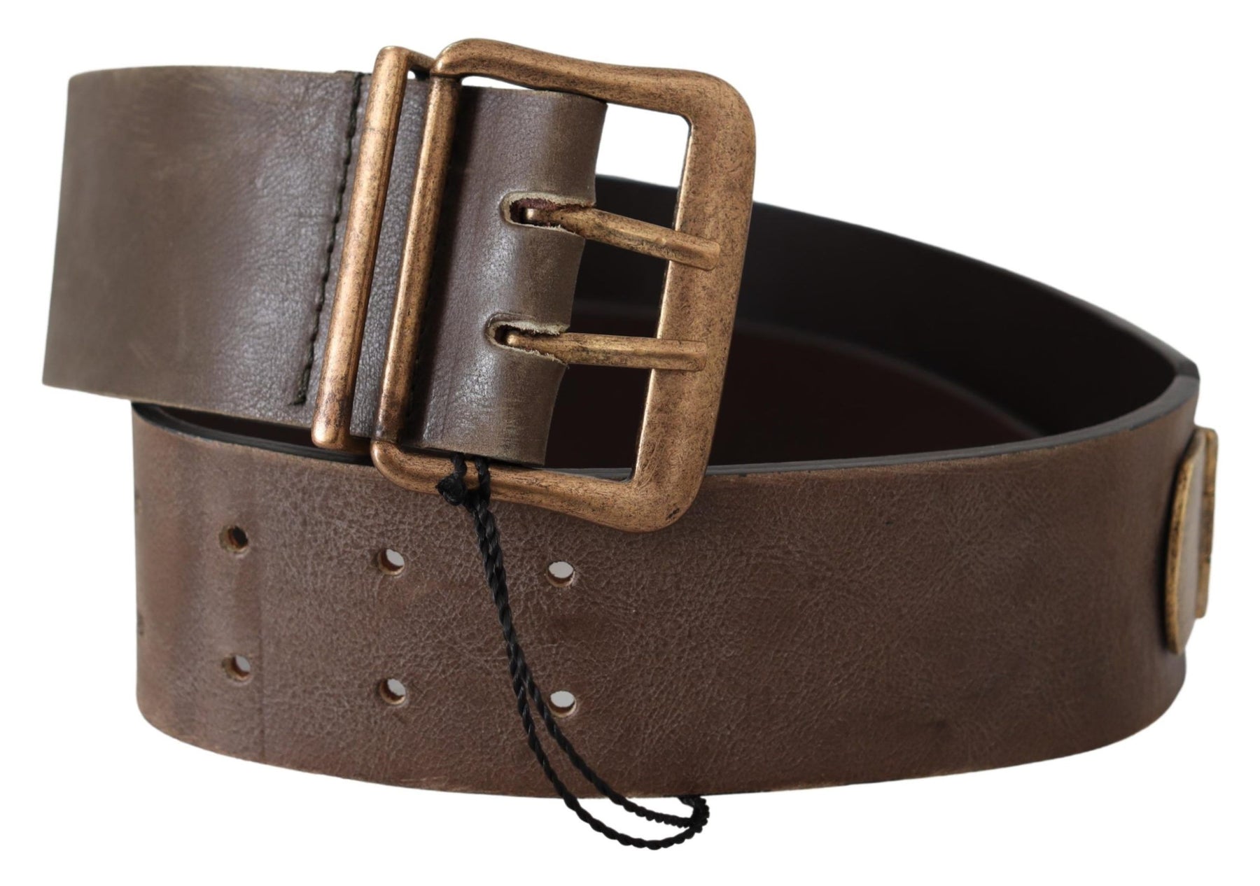 Ermanno Scervino Brown Leather Wide Bronze Buckle Waist Belt | Regal Royce