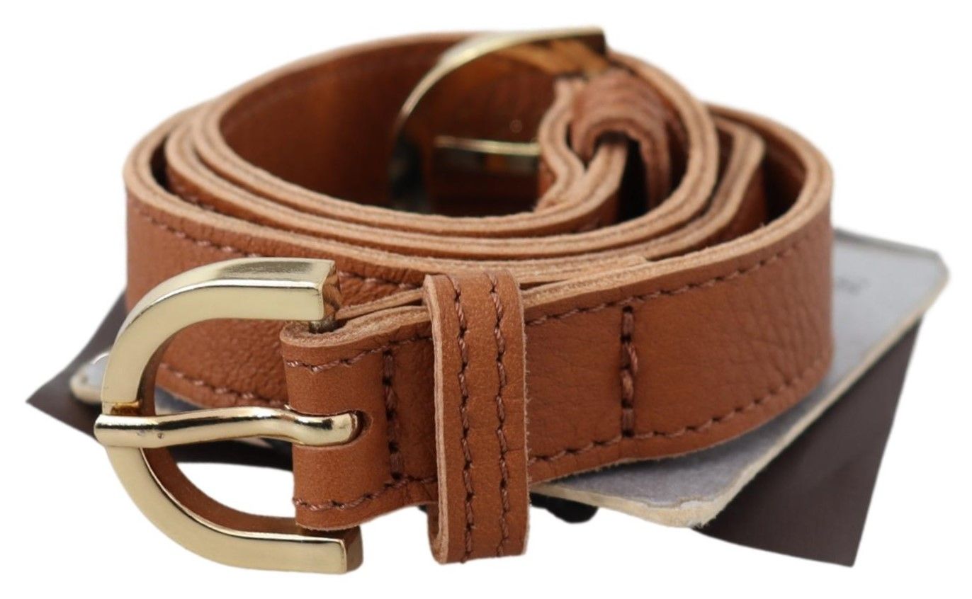Scervino Street Light Brown Leather Gold Double Buckle Waist Belt | Regal Royce