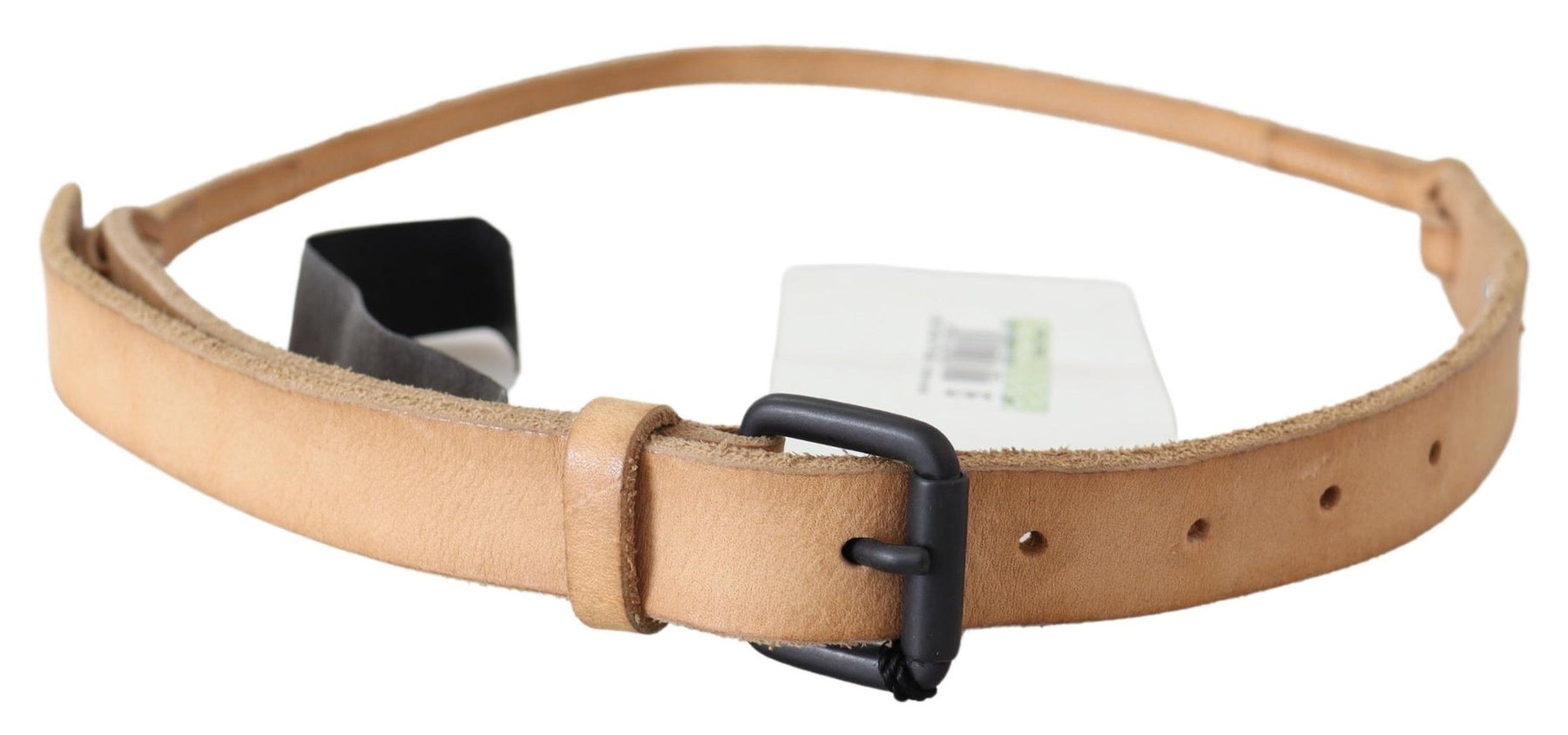 Scervino Street Light Brown Slim Leather Black Logo Buckle Belt Belt | Regal Royce