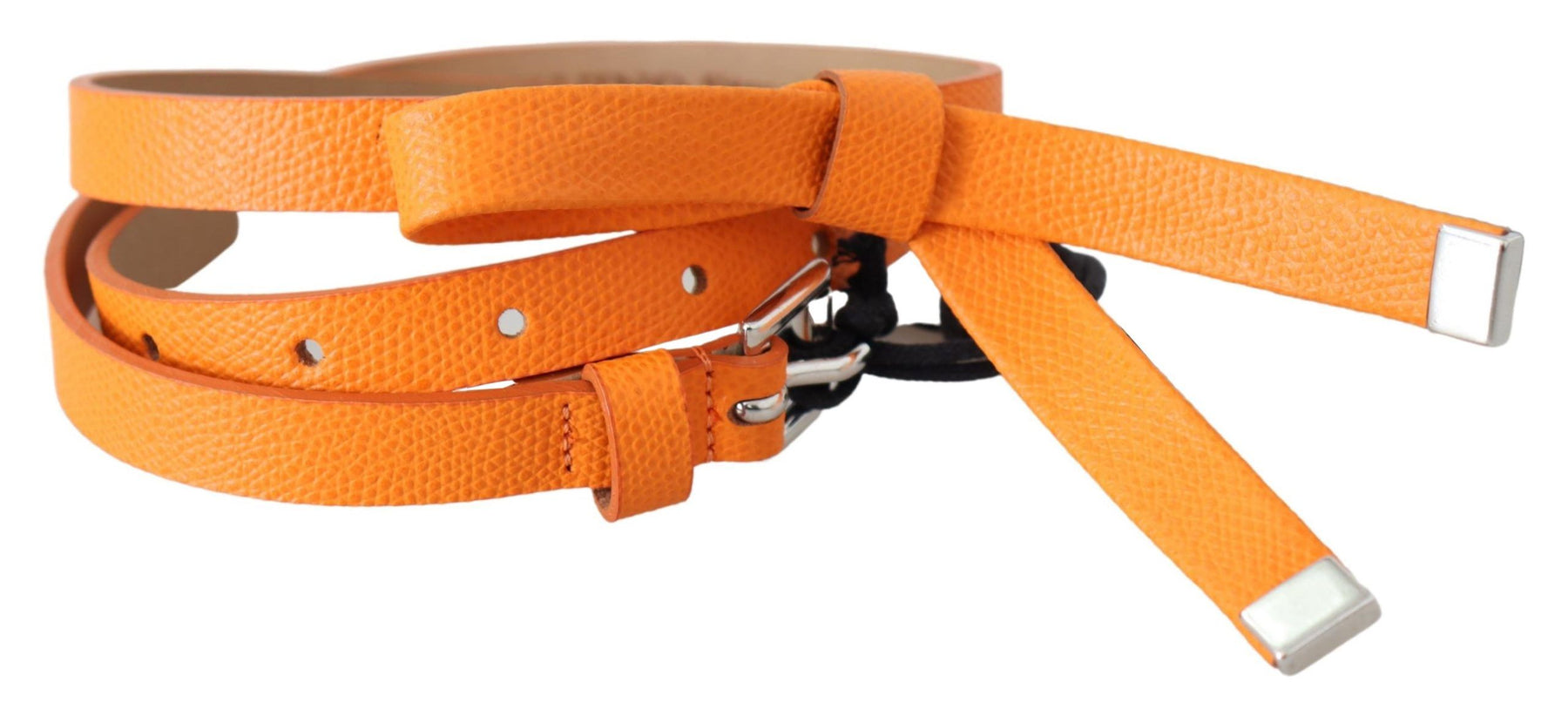 Scervino Street Orange Tangerine Leather Slim Silver Metal Buckle Belt | Regal Royce