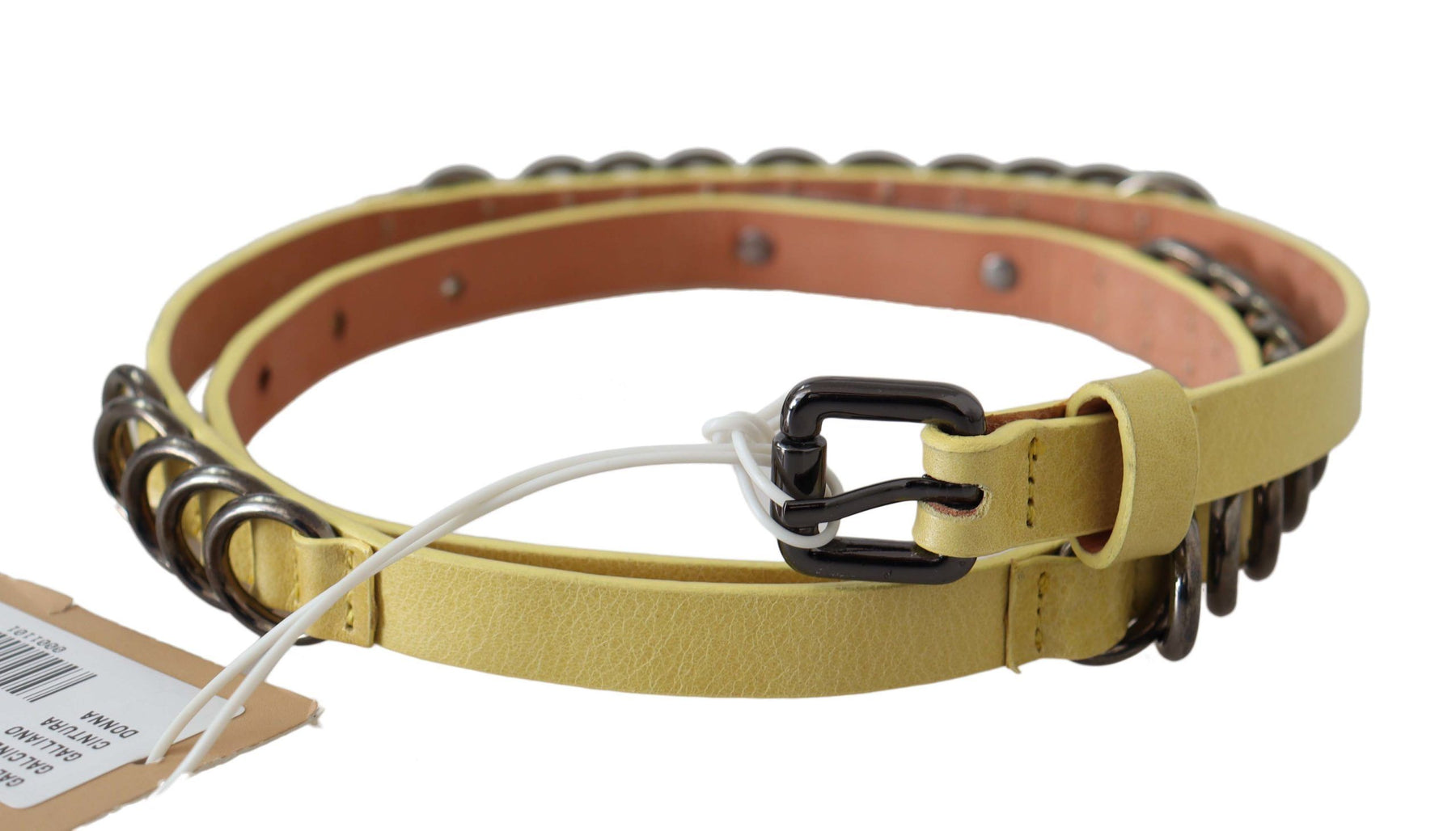 John Galliano Yellow Leather Luxury Slim Buckle Fancy Belt | Regal Royce
