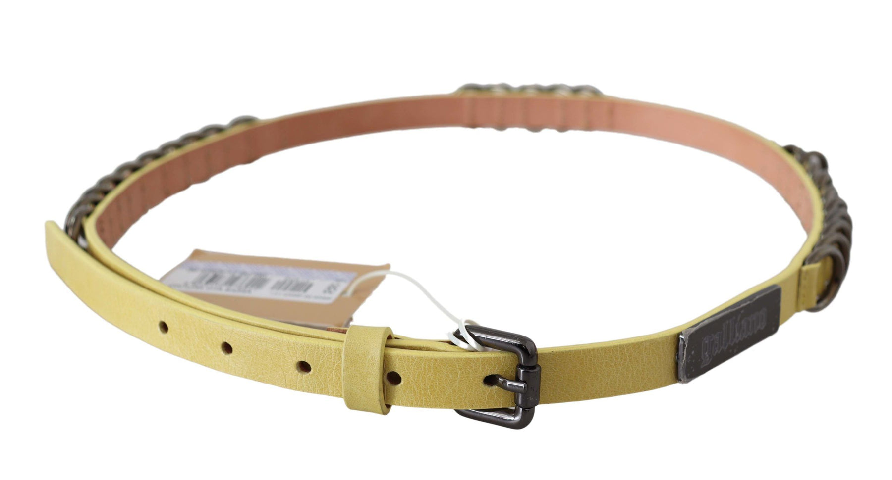 John Galliano Yellow Leather Luxury Slim Buckle Fancy Belt | Regal Royce