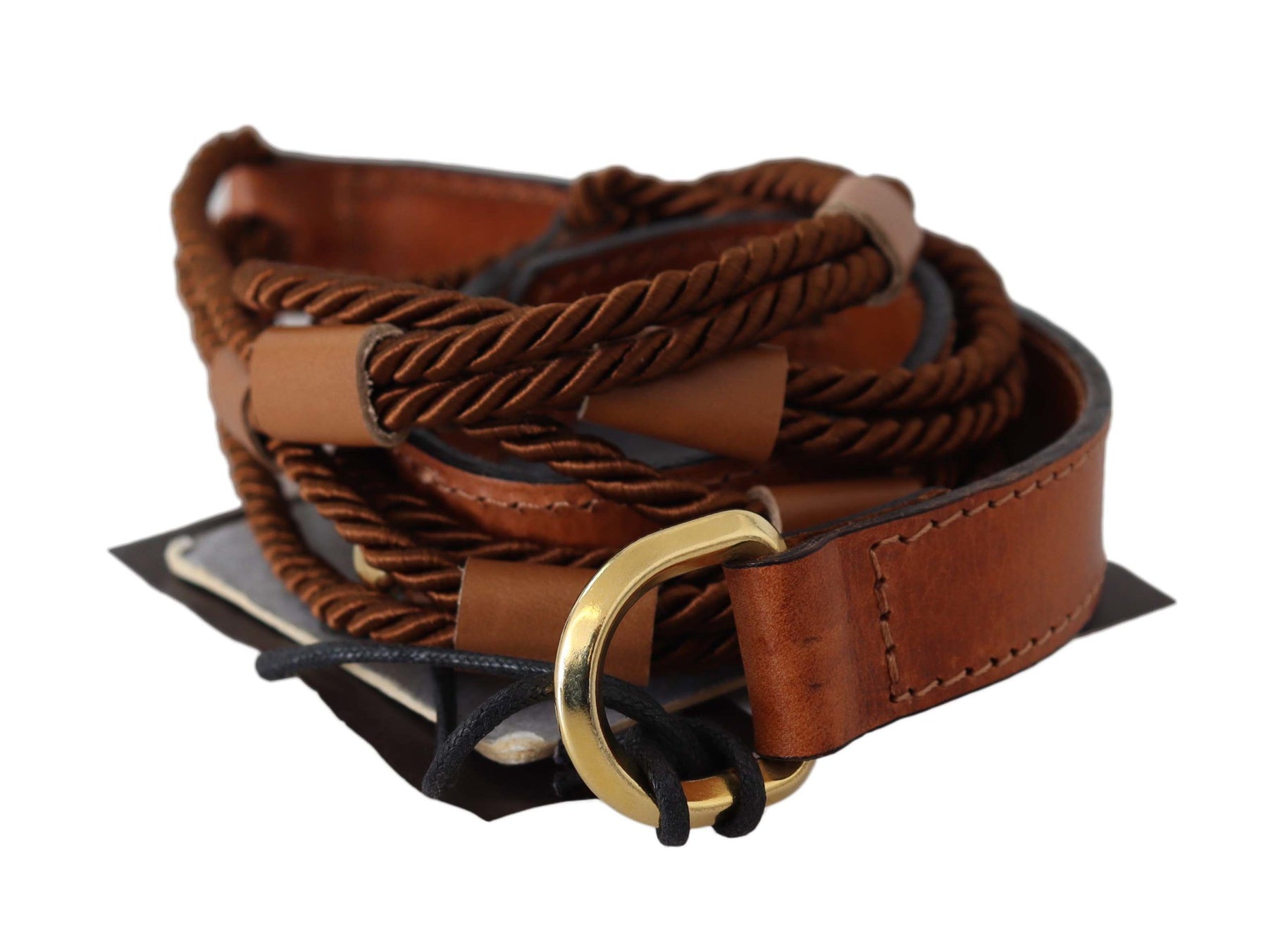 Scervino Street Brown Leather Braided Rope Gold Buckle  Belt | Regal Royce