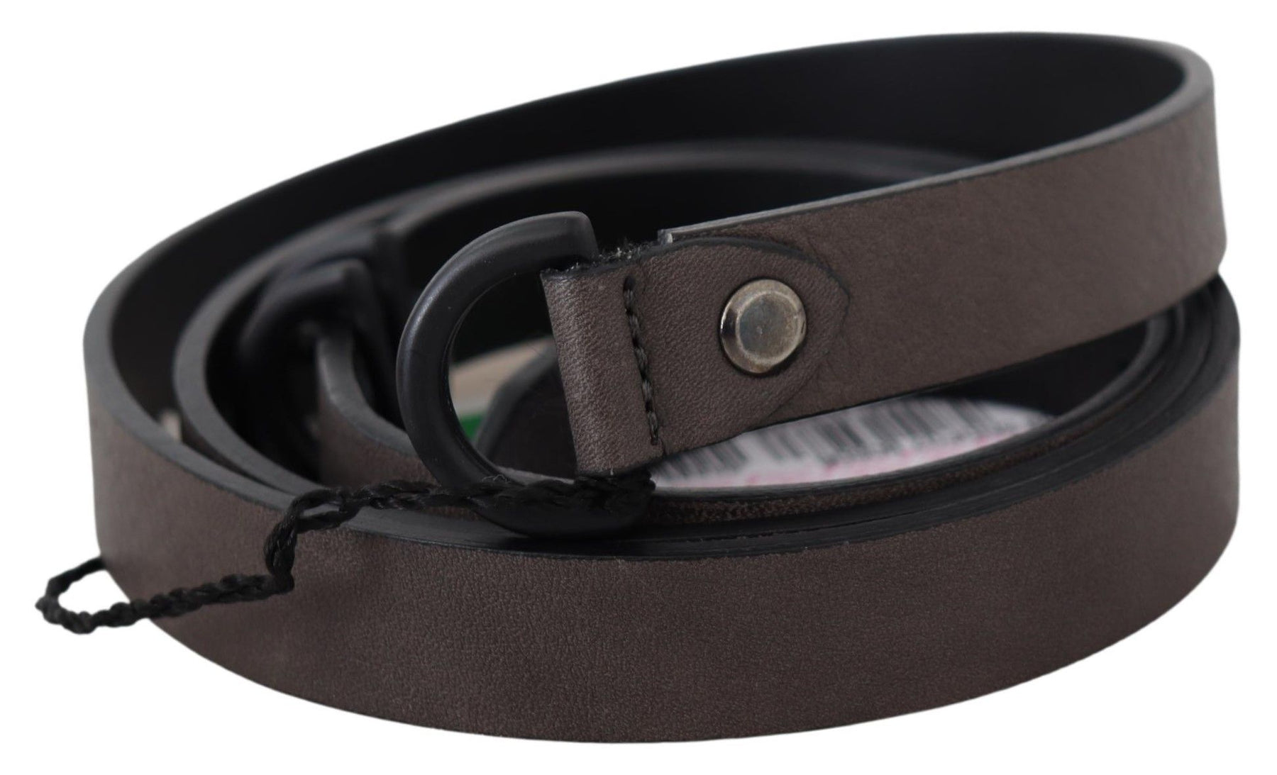 Costume National Brown Leather Skinny Round Buckle Belt | Regal Royce