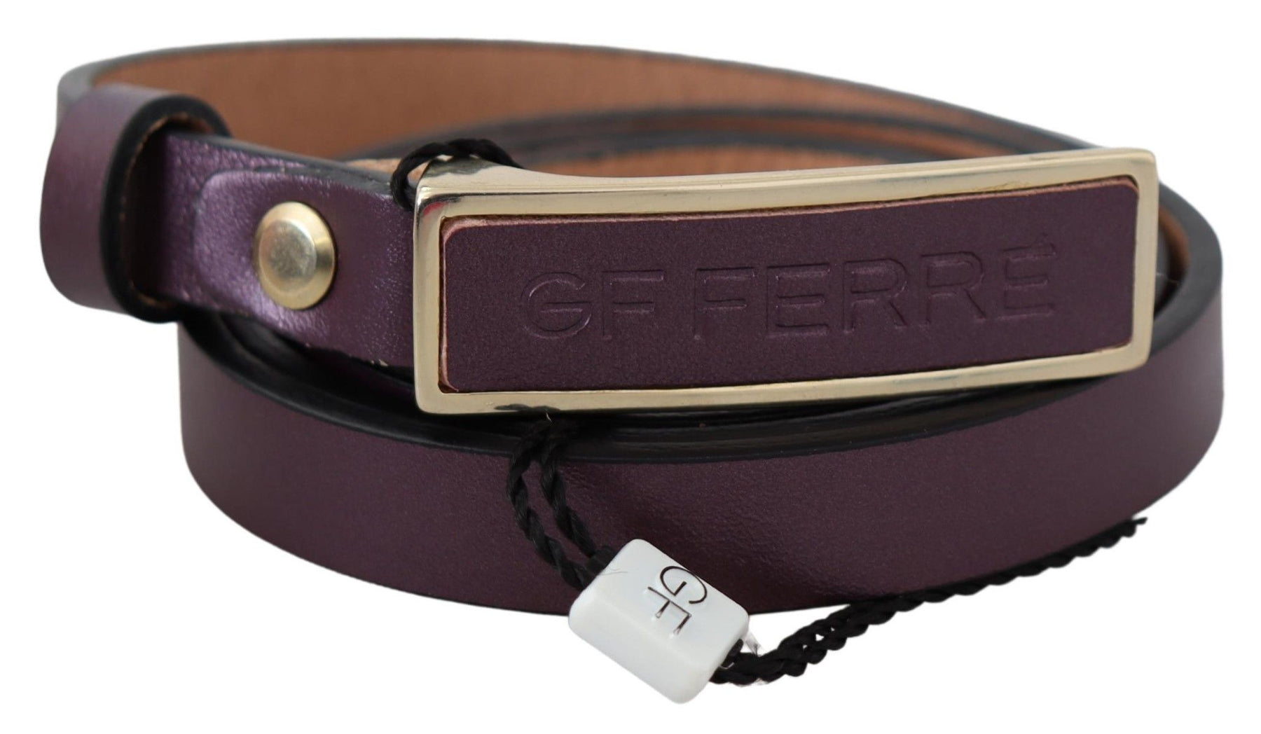 GF Ferre Gold Logo Buckle Waist Leather Skinny Belt | Regal Royce