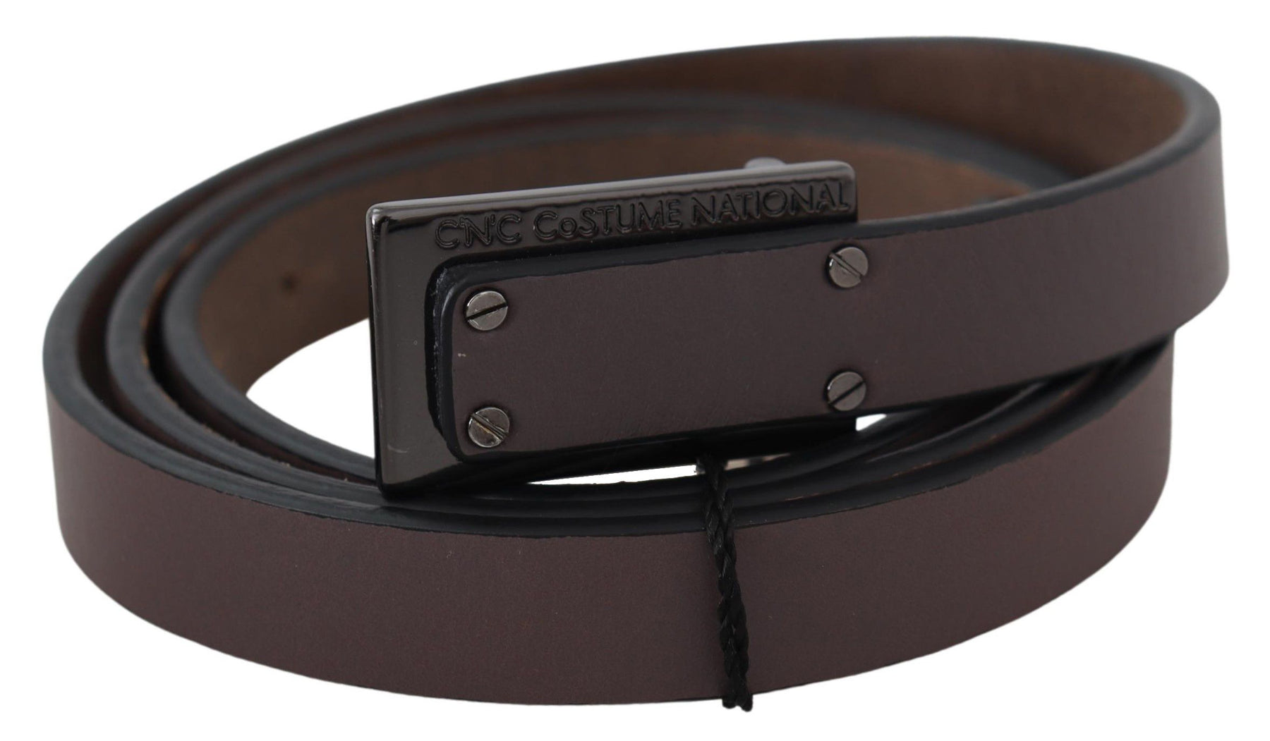 Costume National Brown Leather Tactical Logo Buckle Dark | Regal Royce