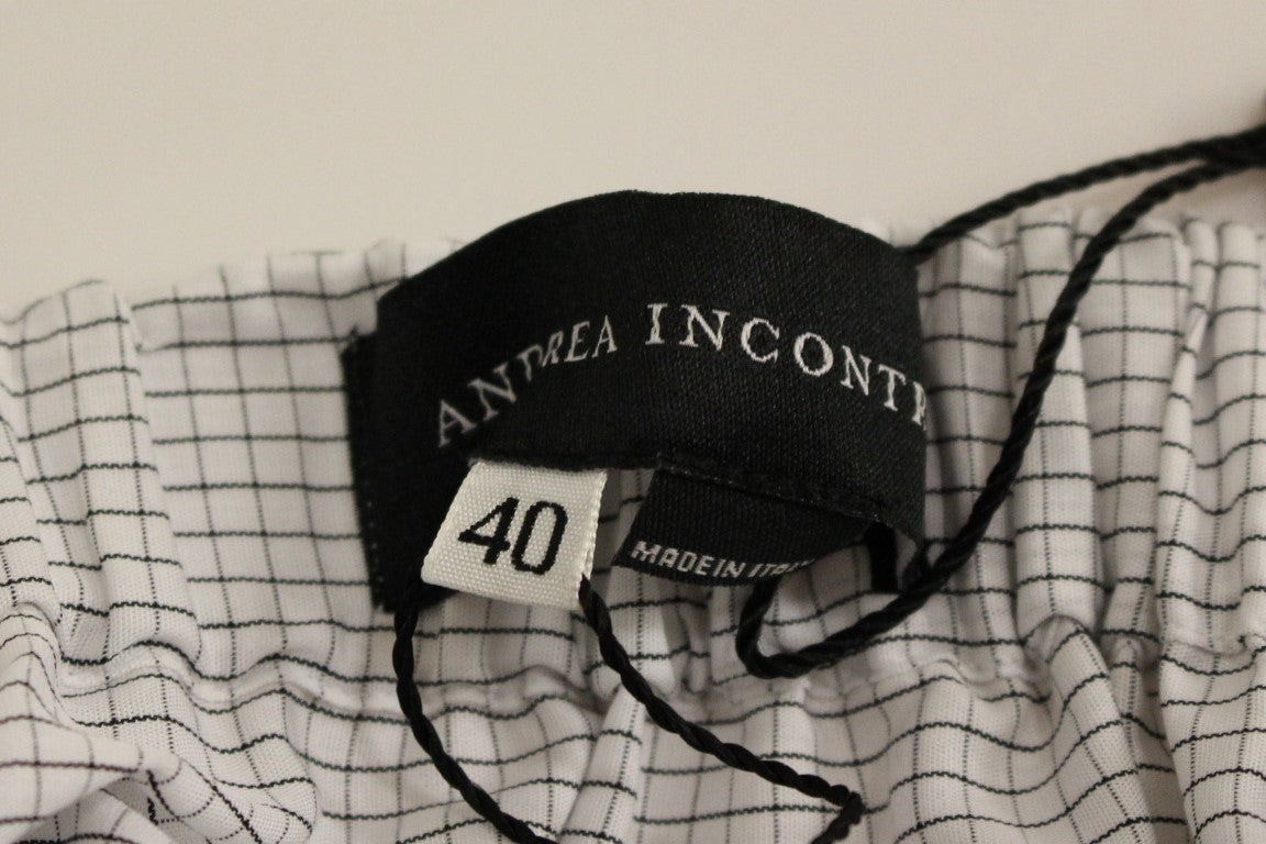 Andrea Incontri White Cotton Checkered Stretch Skirt | Regal Royce