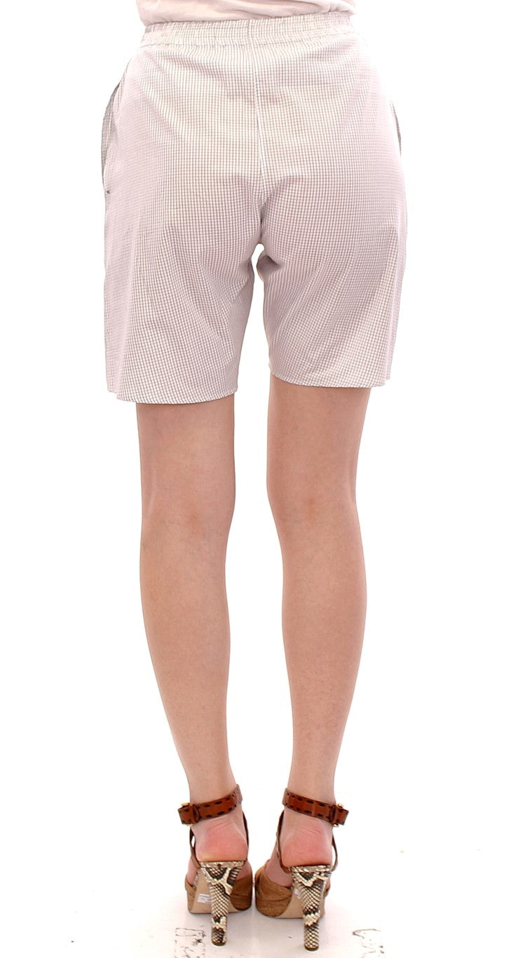 Andrea Incontri White Checkered Stretch Cotton Shorts | Regal Royce