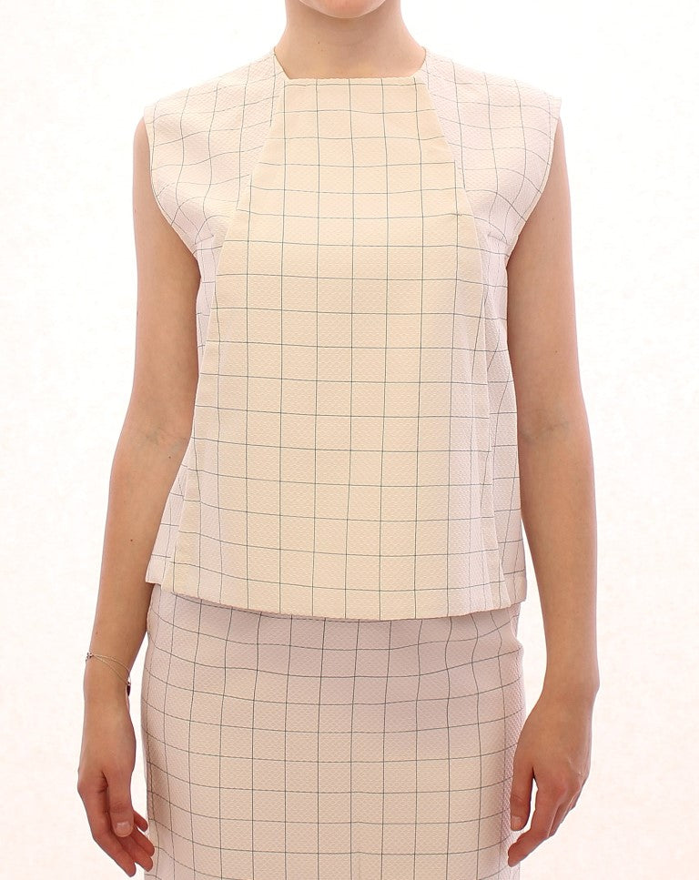 Andrea Incontri White Cotton Checkered Shirt Top | Regal Royce