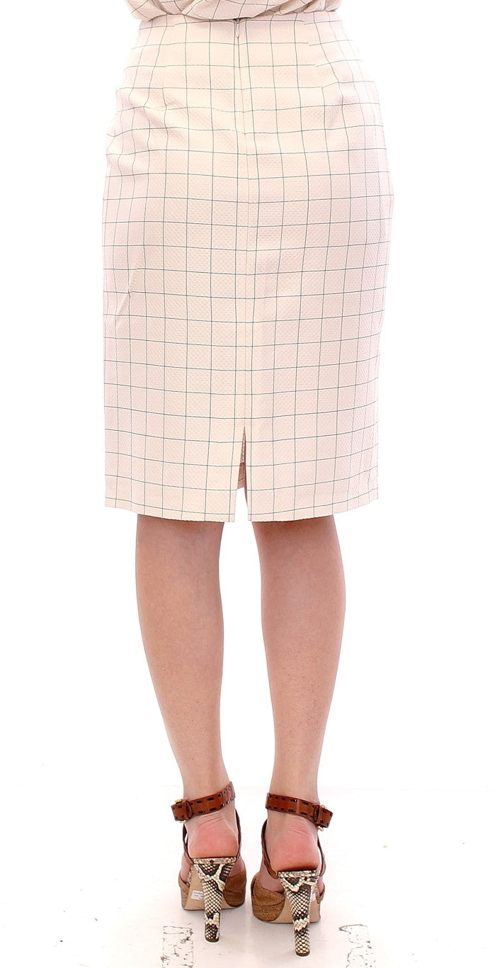 Andrea Incontri White Cotton Checkered Pencil Skirt | Regal Royce