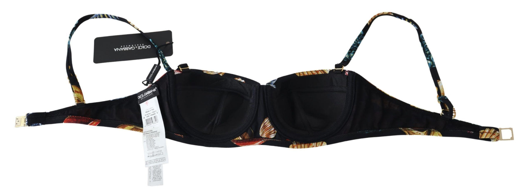 Dolce & Gabbana Black Seashells Print Women Swimwear Bikini Tops | Regal Royce