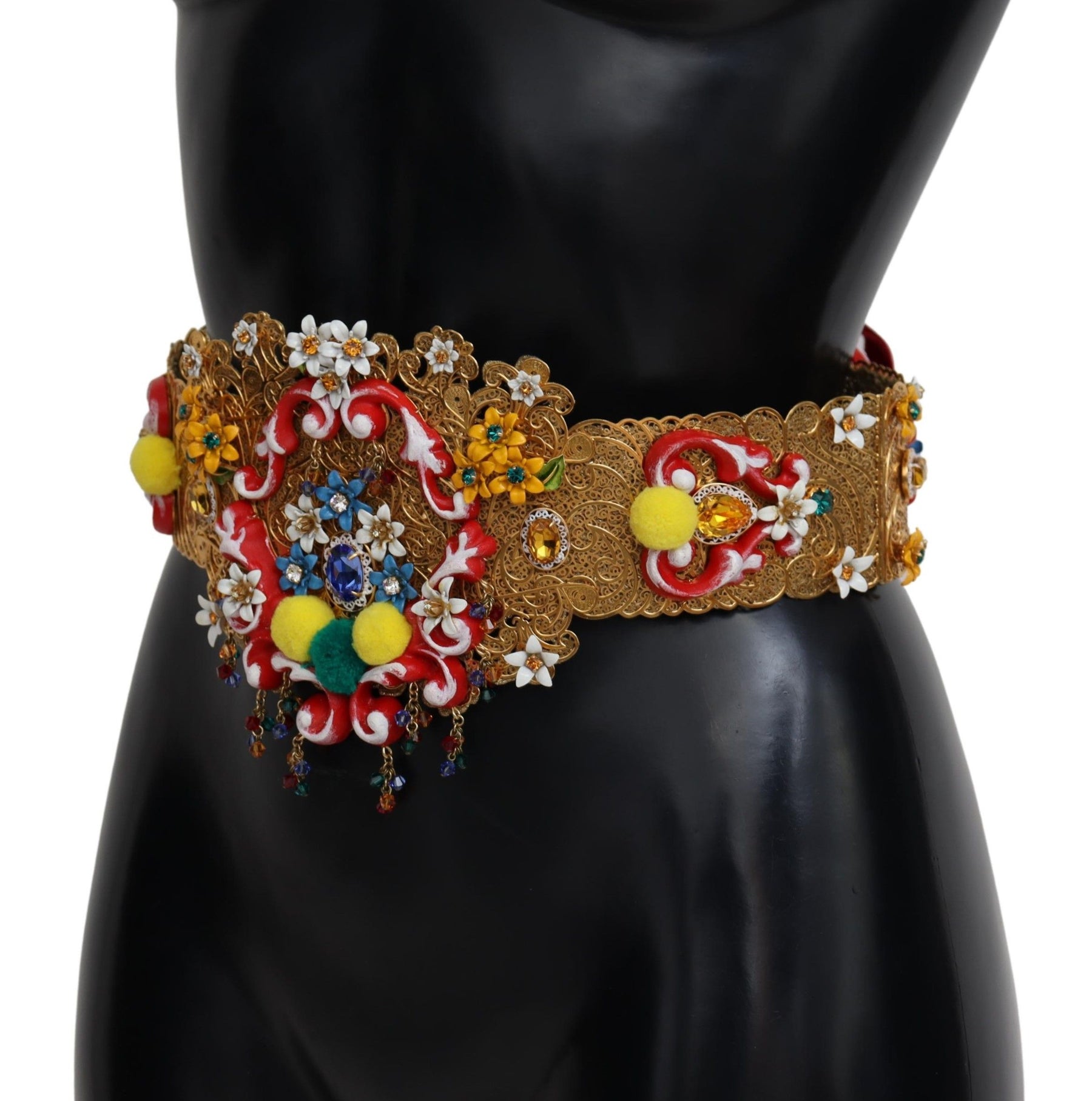 Dolce & Gabbana Embellished Floral Crystal Wide Waist Carretto Belt | Regal Royce