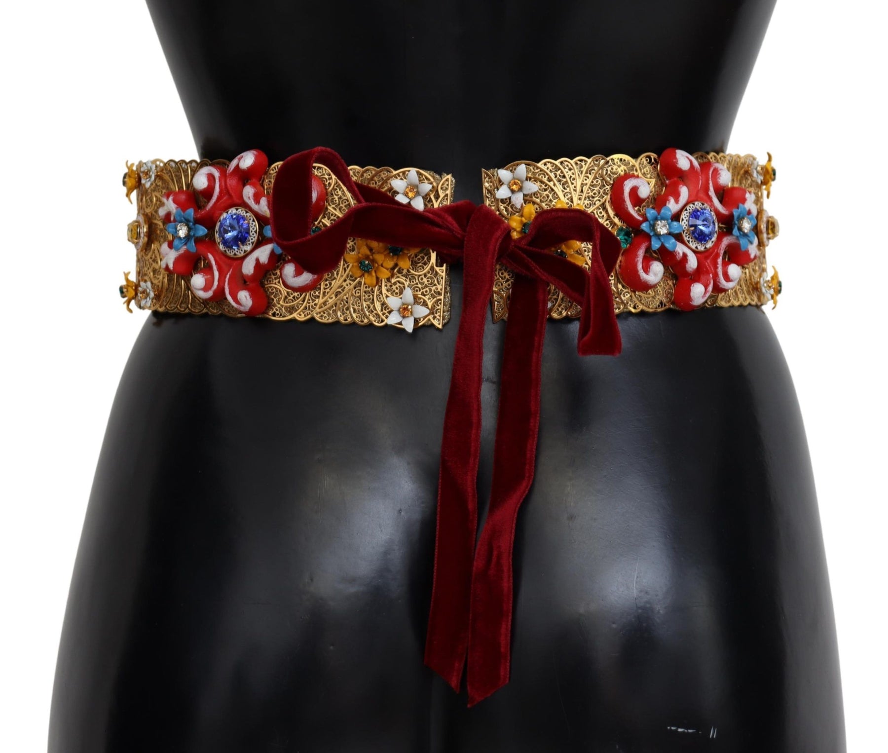Dolce & Gabbana Embellished Floral Crystal Wide Waist Carretto Belt | Regal Royce
