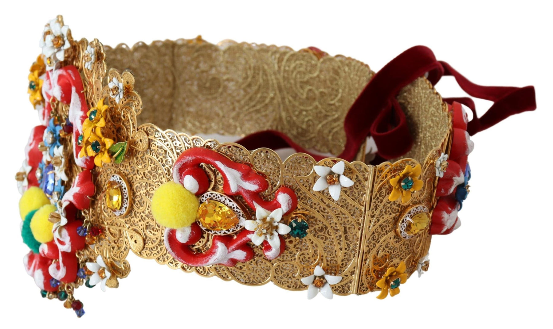 Dolce & Gabbana Embellished Floral Crystal Wide Waist Carretto Belt | Regal Royce