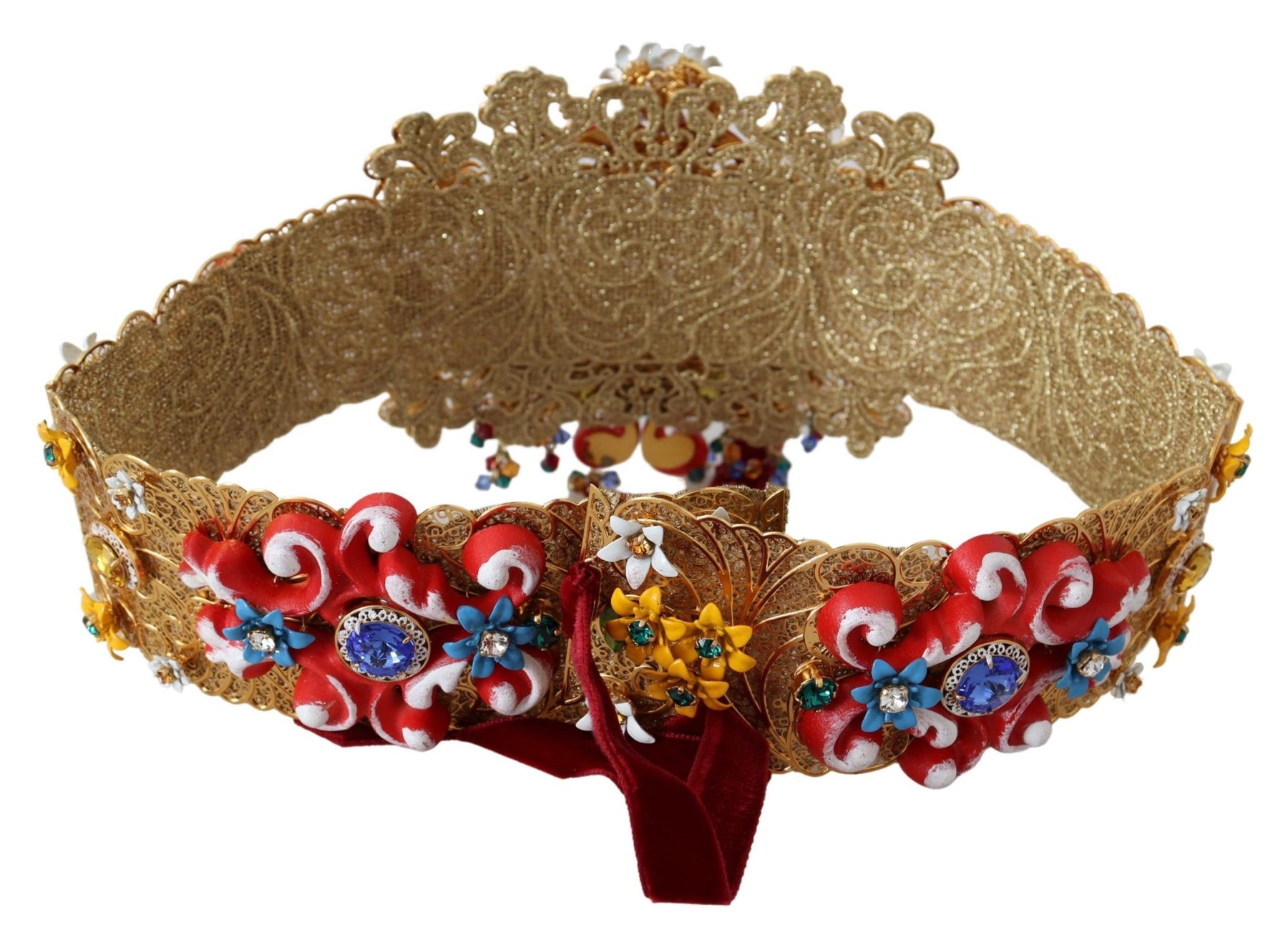 Dolce & Gabbana Embellished Floral Crystal Wide Waist Carretto Belt | Regal Royce